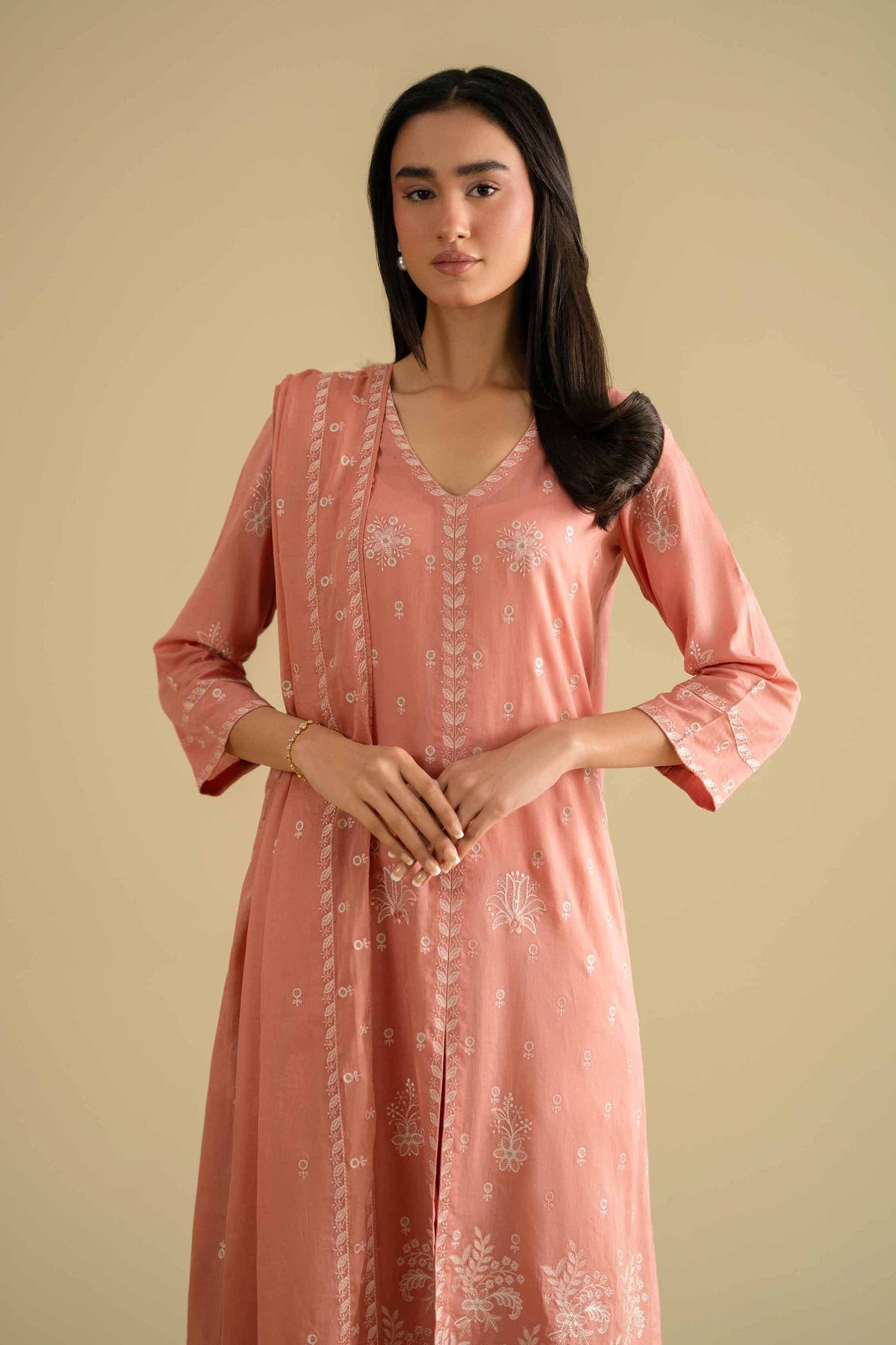 3 Piece - Embroidered Suit - KFE26-75Orange Cambric 3PC Embroidered Nishat Australia