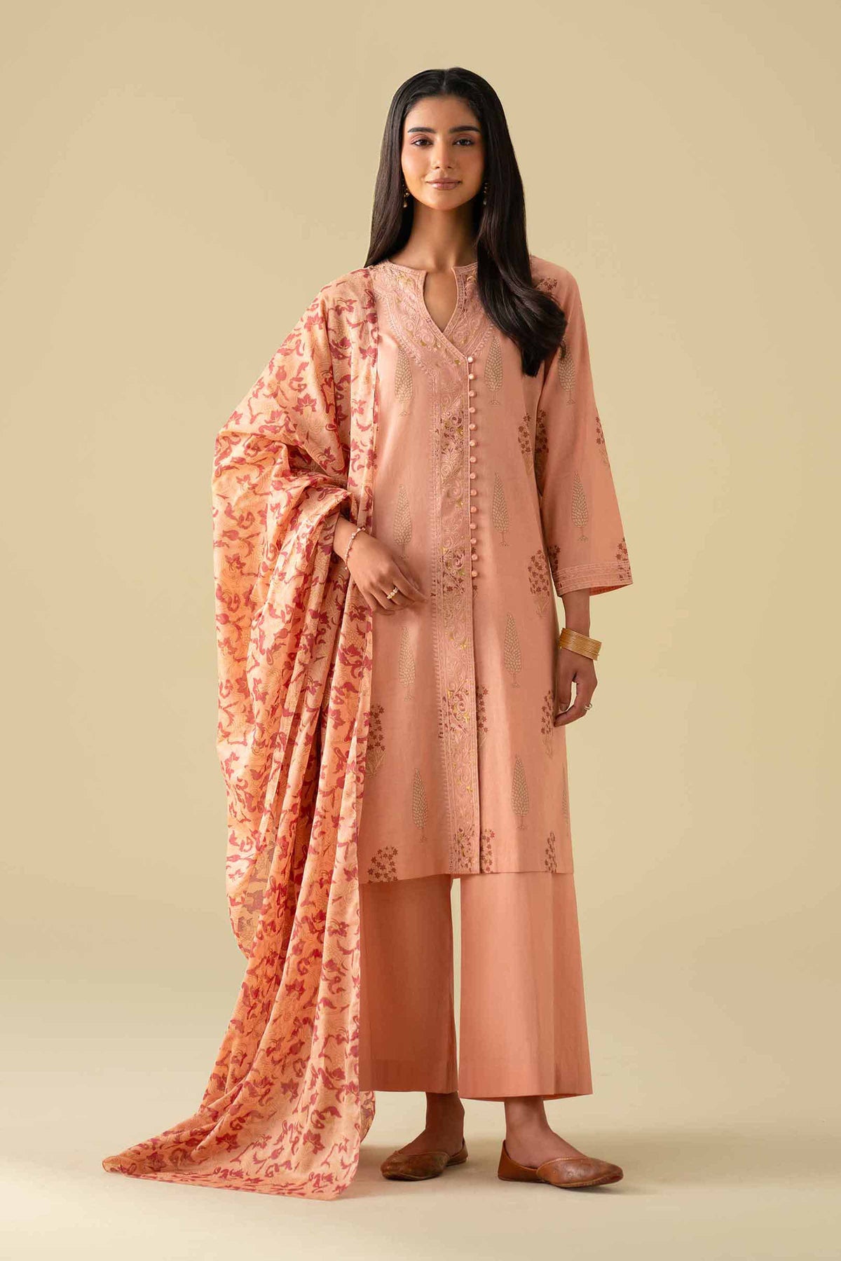 3 Piece - Printed Embroidered Suit - KFE26-77Orange Lawn 3PC Embroidered Nishat Australia