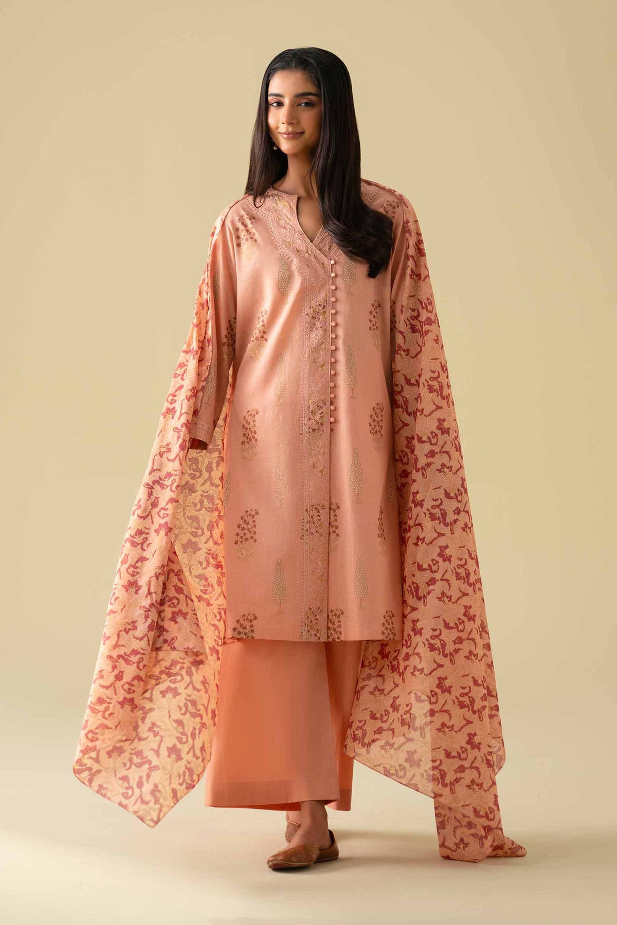 3 Piece - Printed Embroidered Suit - KFE26-77Orange Lawn 3PC Embroidered Nishat Australia