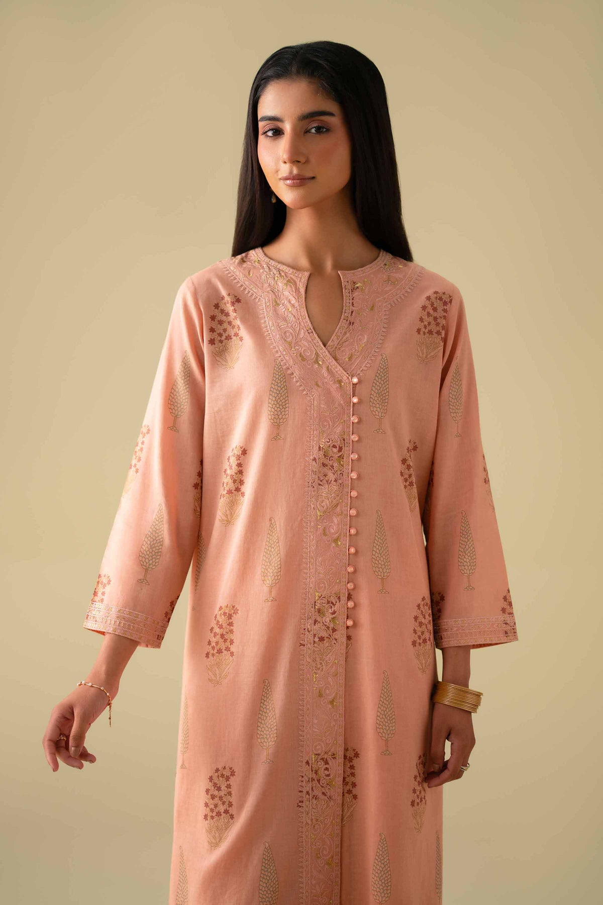 3 Piece - Printed Embroidered Suit - KFE26-77Orange Lawn 3PC Embroidered Nishat Australia