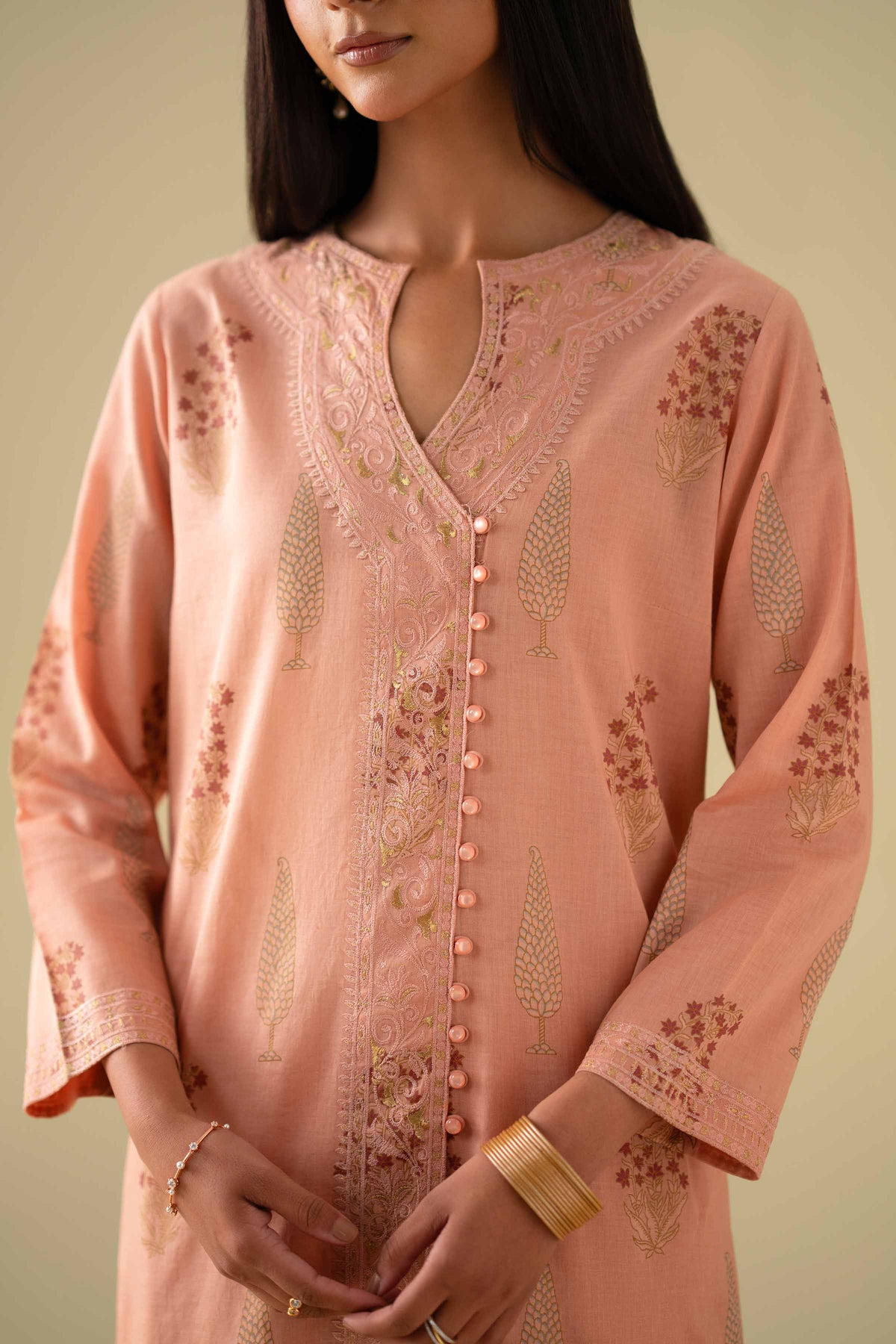 3 Piece - Printed Embroidered Suit - KFE26-77Orange Lawn 3PC Embroidered Nishat Australia