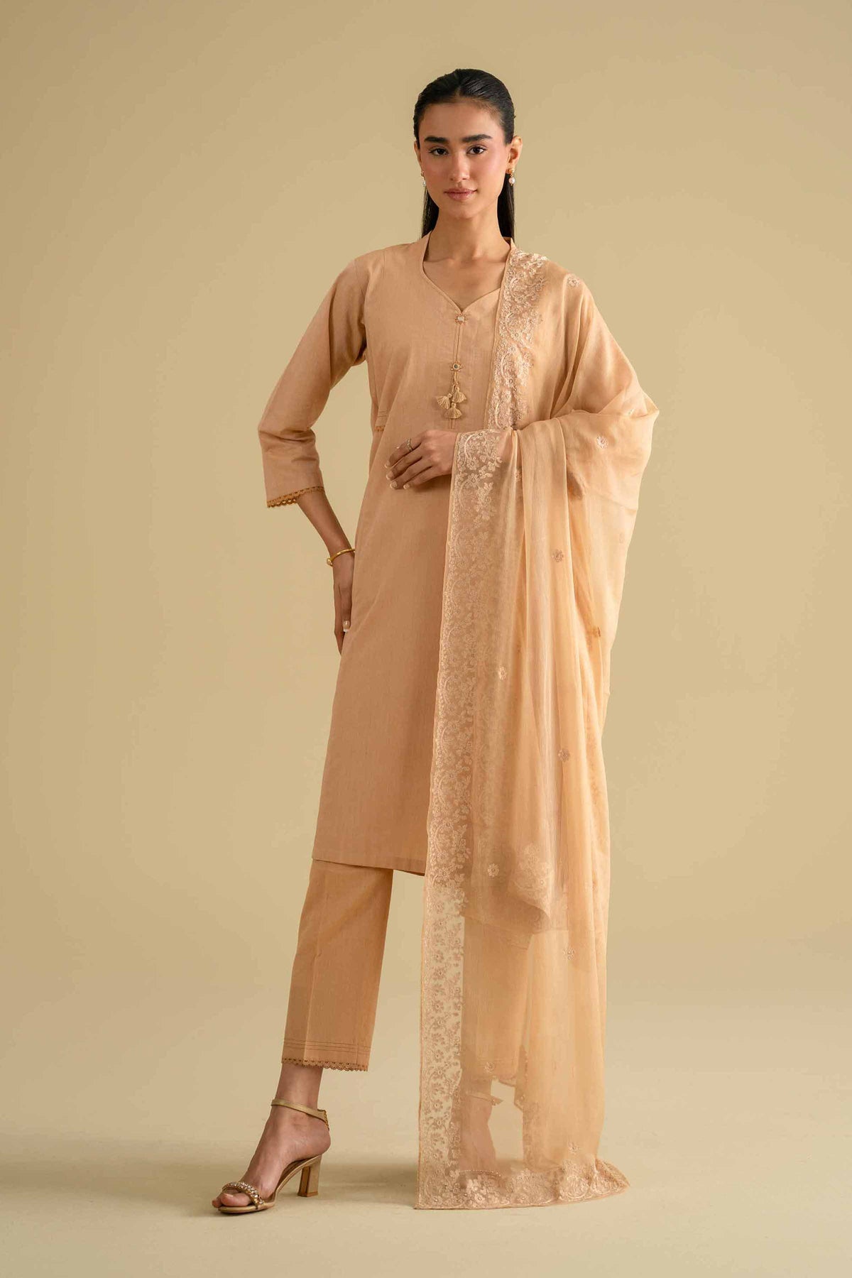 3 Piece - Embroidered Suit - KFE26-81Orange Yarn Dyed 3PC Embroidered Nishat Australia