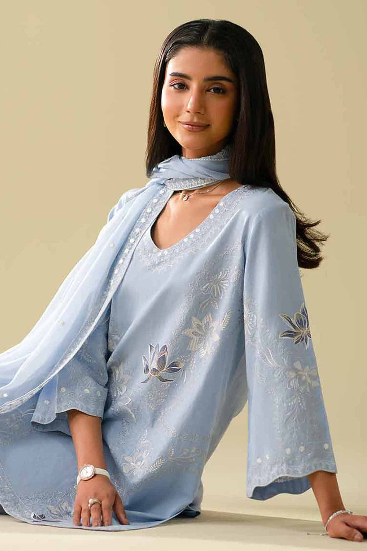 3 Piece - Embroidered Suit - KFE26-85Blue Cambric 3PC Embroidered Nishat Australia
