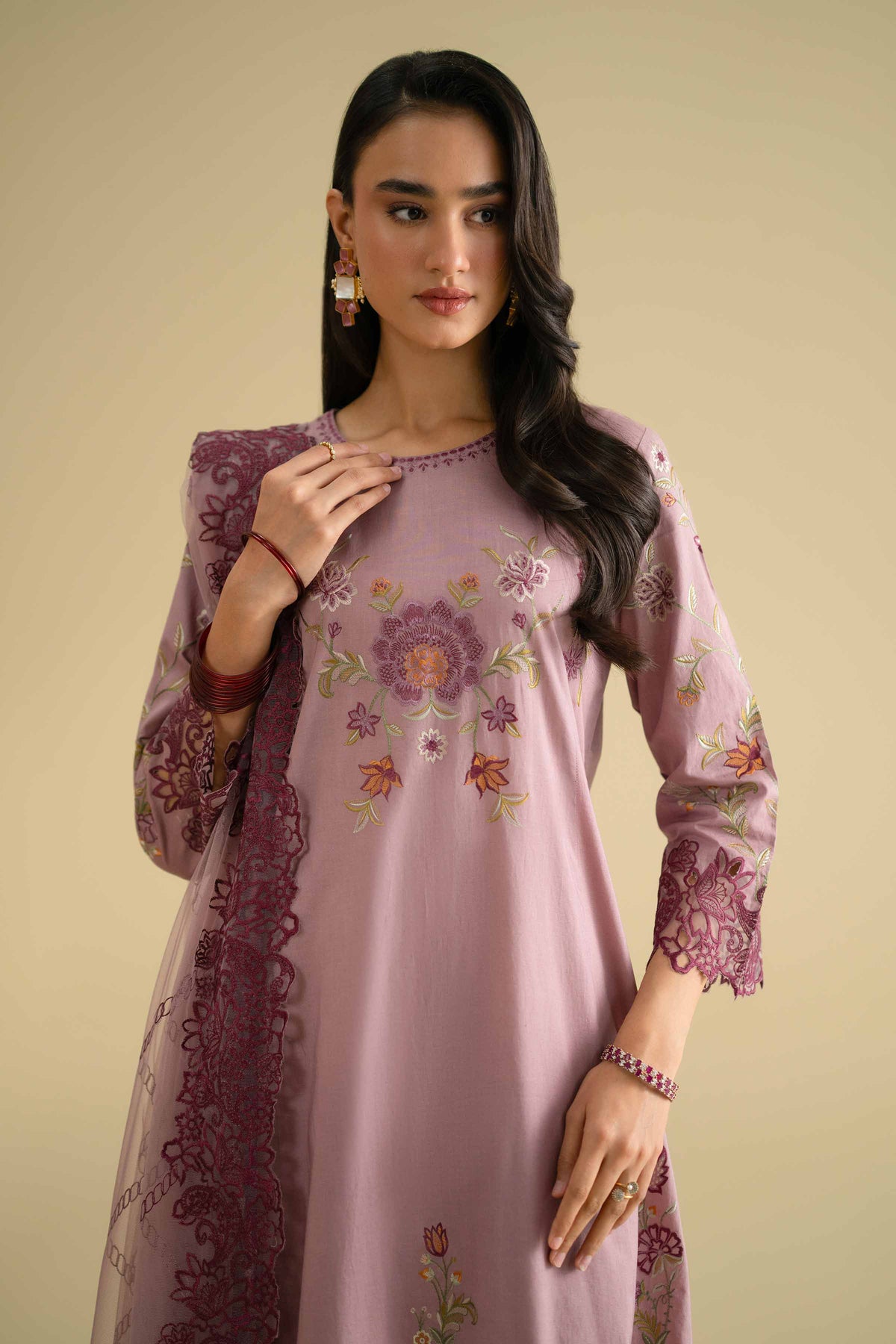 3 Piece - Embroidered Suit - KFE26-86Purple Cambric 3PC Embroidered Nishat Australia