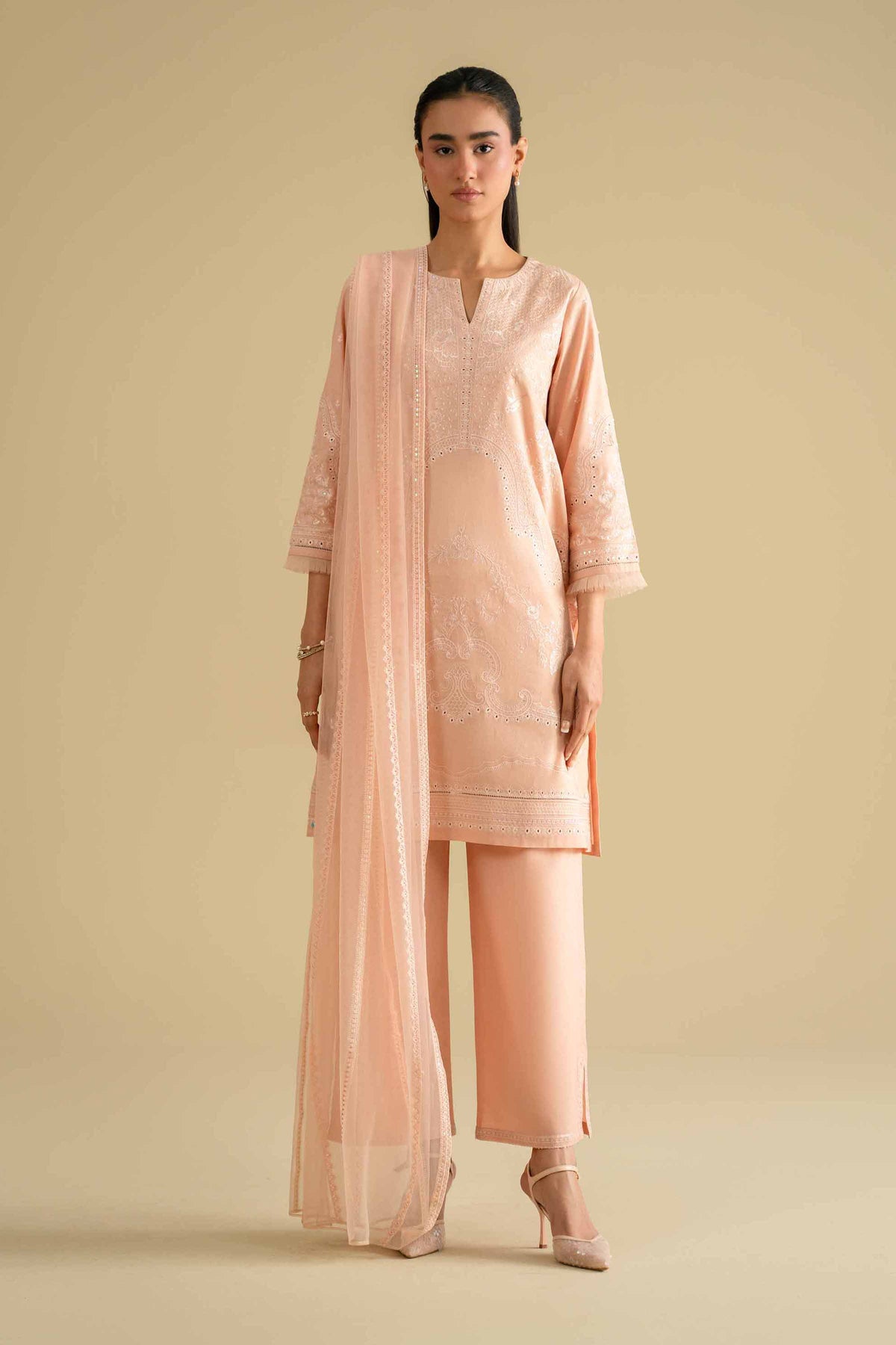 3 Piece - Embroidered Suit - KFE26-90Orange Cambric 3PC Embroidered Nishat Australia