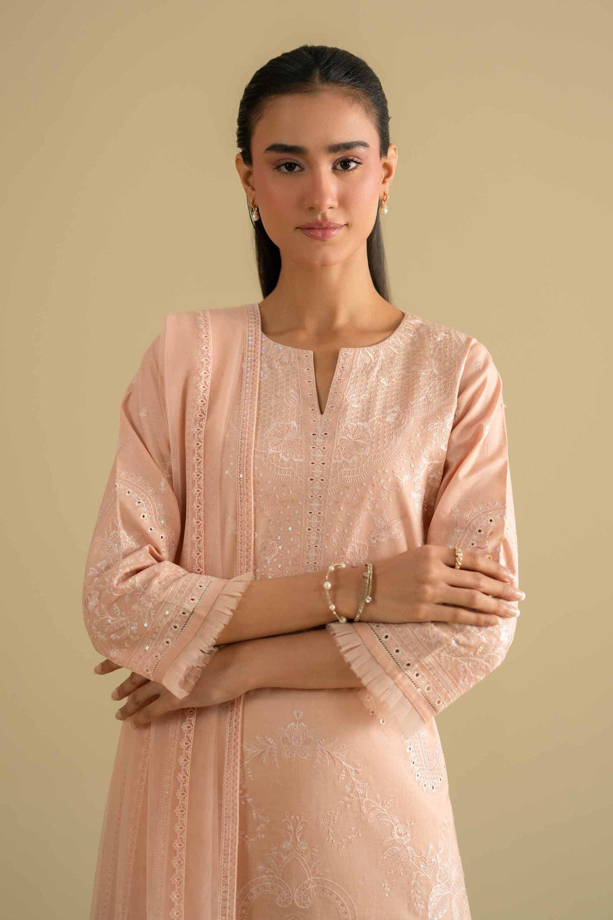 3 Piece - Embroidered Suit - KFE26-90Orange Cambric 3PC Embroidered Nishat Australia
