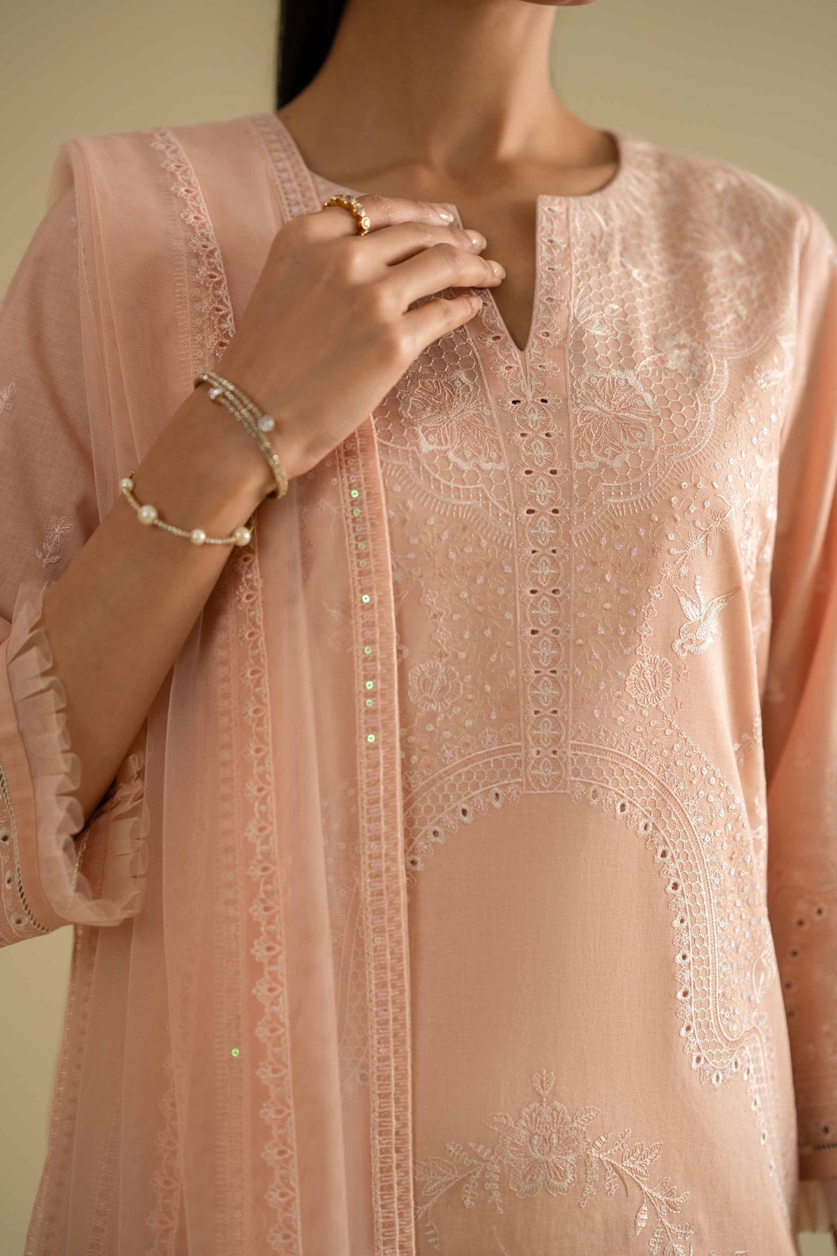 3 Piece - Embroidered Suit - KFE26-90Orange Cambric 3PC Embroidered Nishat Australia