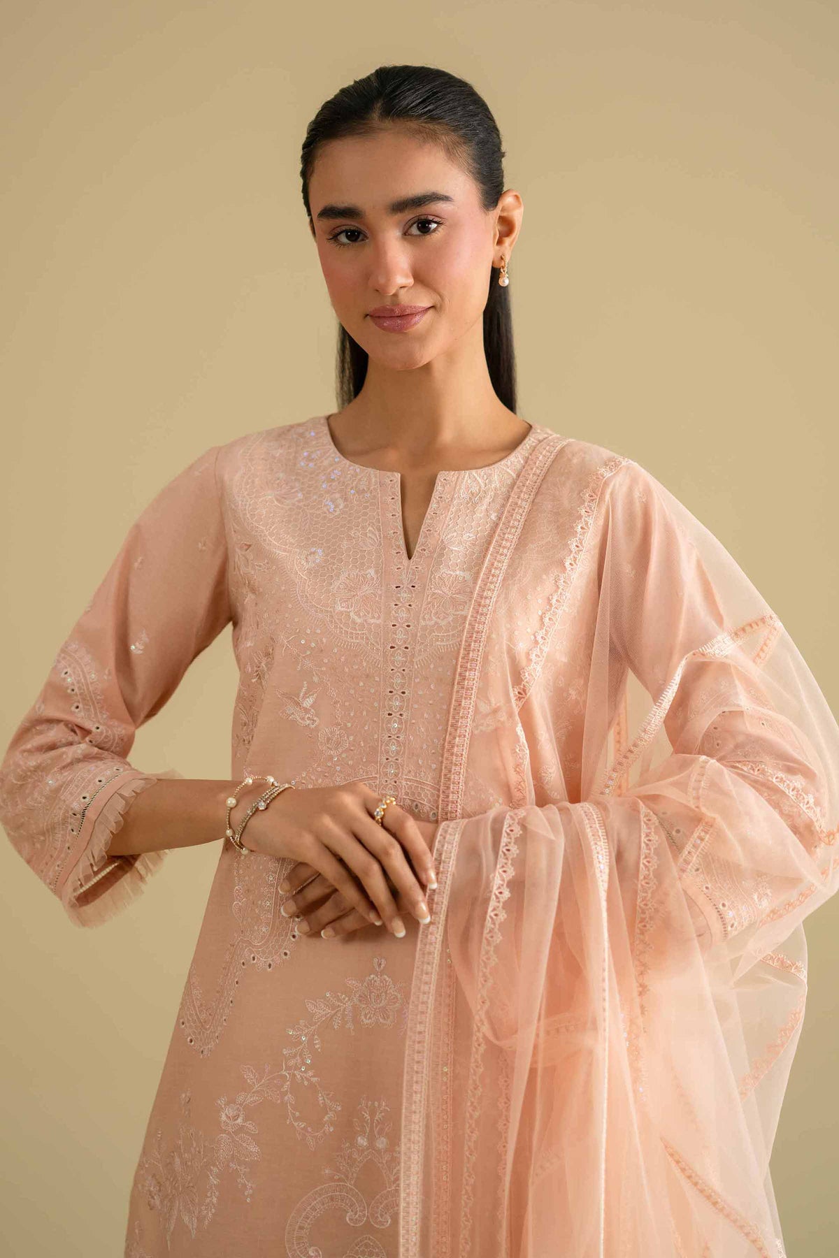 3 Piece - Embroidered Suit - KFE26-90Orange Cambric 3PC Embroidered Nishat Australia