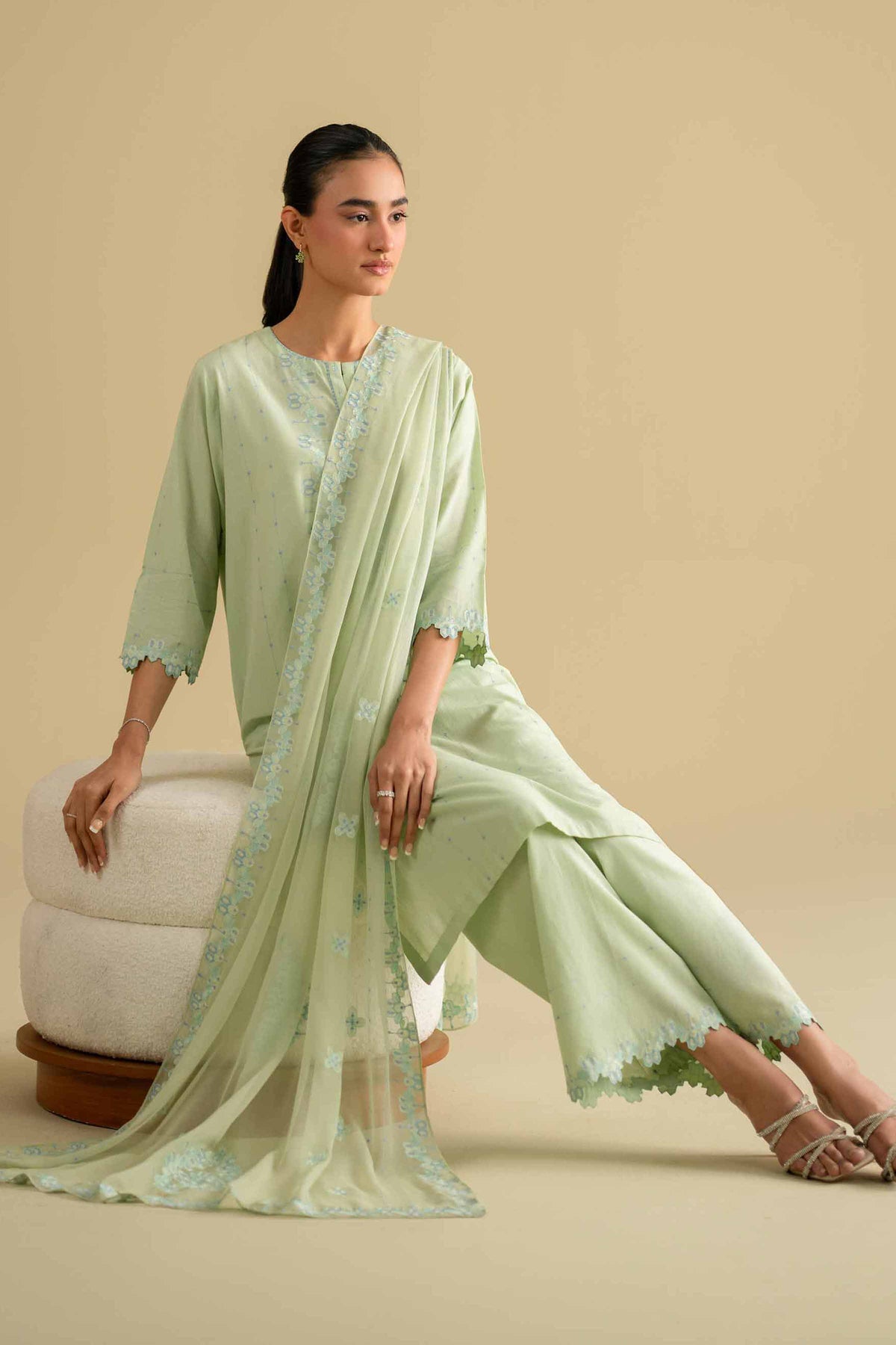 3 Piece - Embroidered Suit - KFE26-93Green Yarn Dyed 3PC Embroidered Nishat Australia
