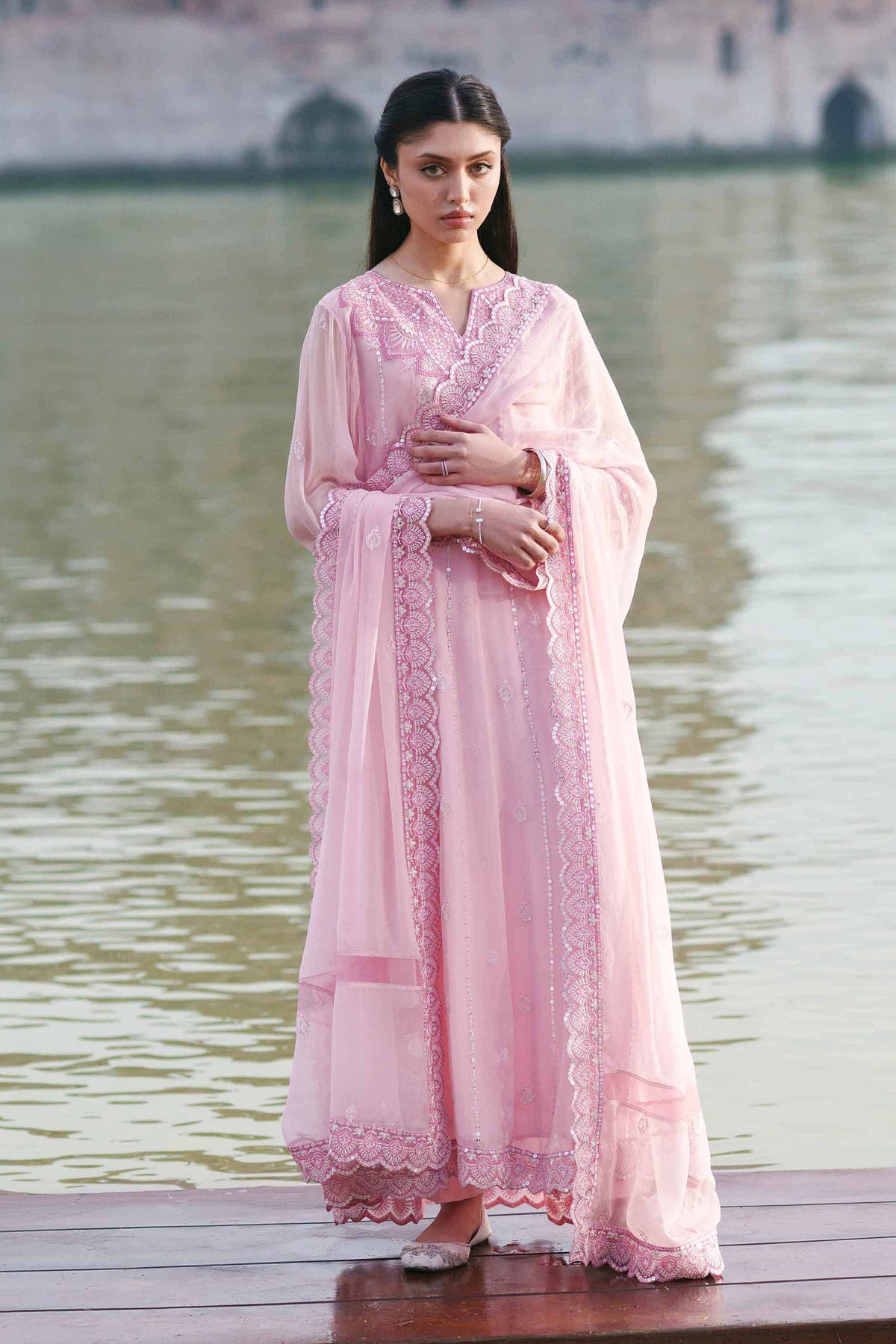 3 Piece - Embroidered Suit - KFE26-99Pink Chiffon 3PC Embroidered Nishat Australia