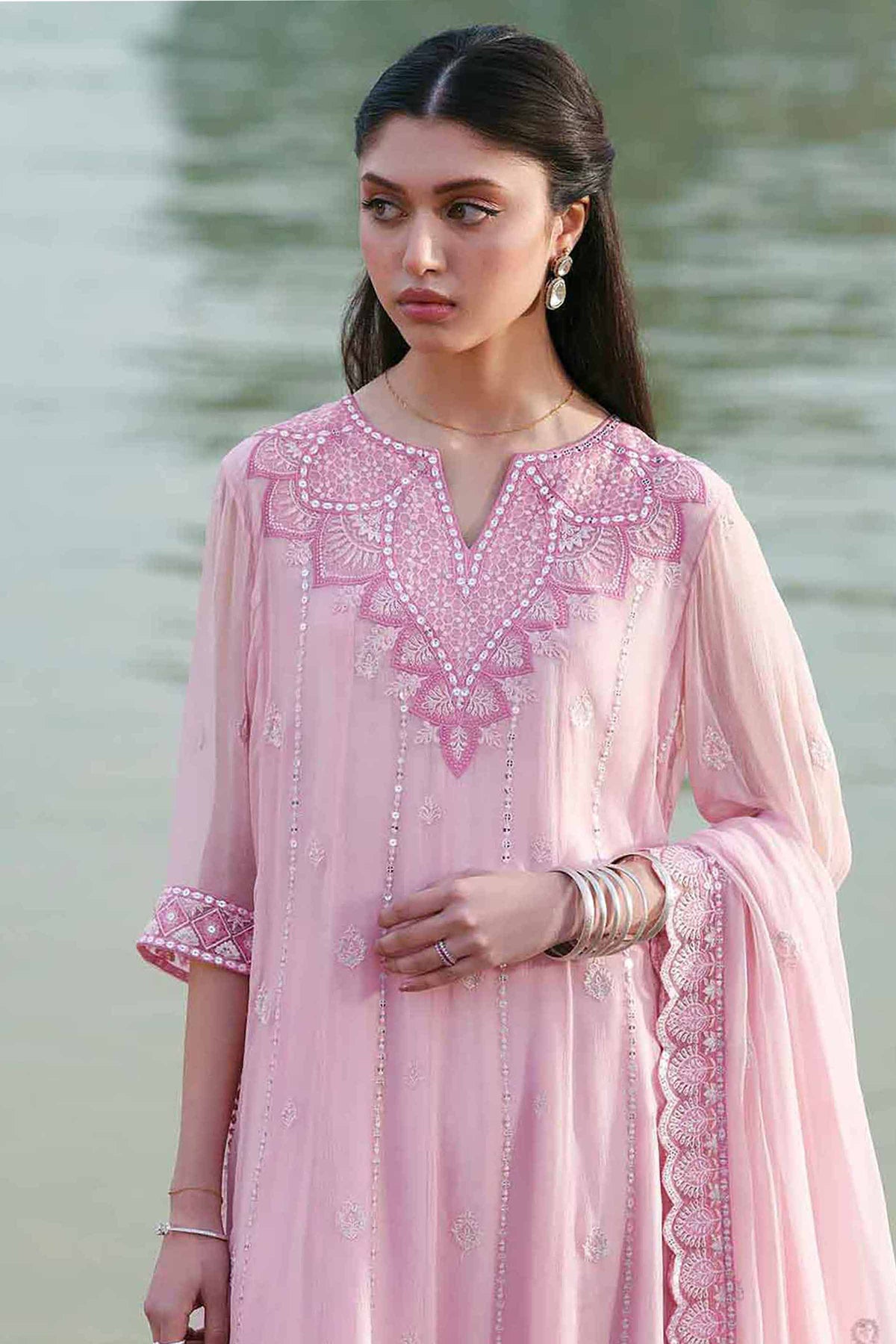 3 Piece - Embroidered Suit - KFE26-99Pink Chiffon 3PC Embroidered Nishat Australia