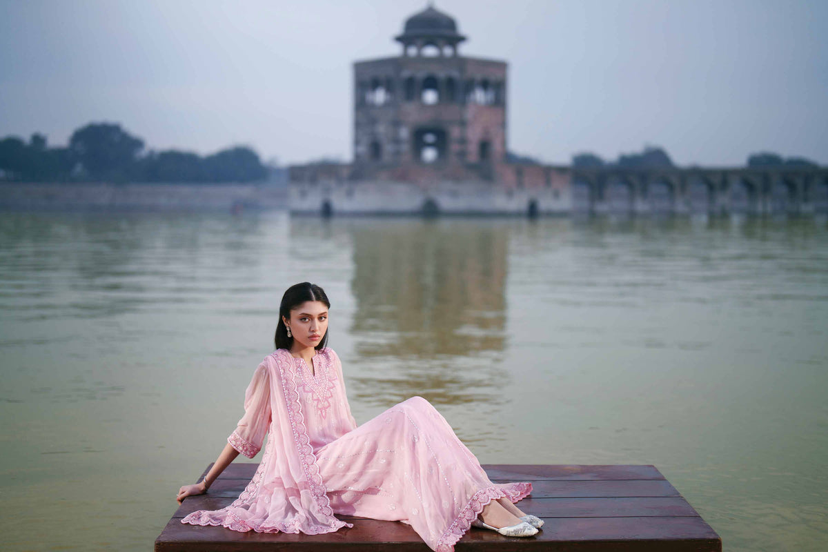 3 Piece - Embroidered Suit - KFE26-99Pink Chiffon 3PC Embroidered Nishat Australia