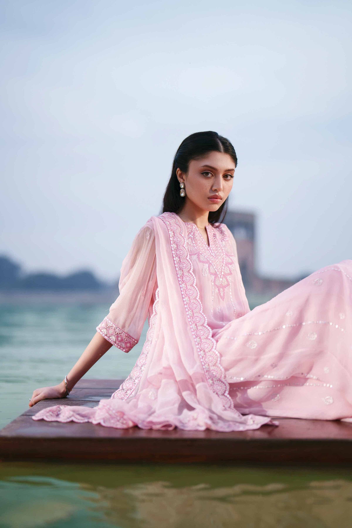 3 Piece - Embroidered Suit - KFE26-99Pink Chiffon 3PC Embroidered Nishat Australia