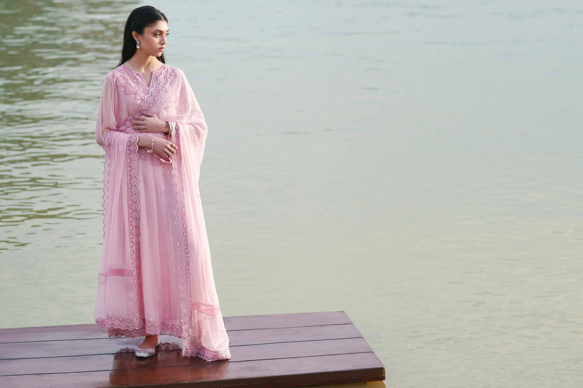 3 Piece - Embroidered Suit - KFE26-99Pink Chiffon 3PC Embroidered Nishat Australia