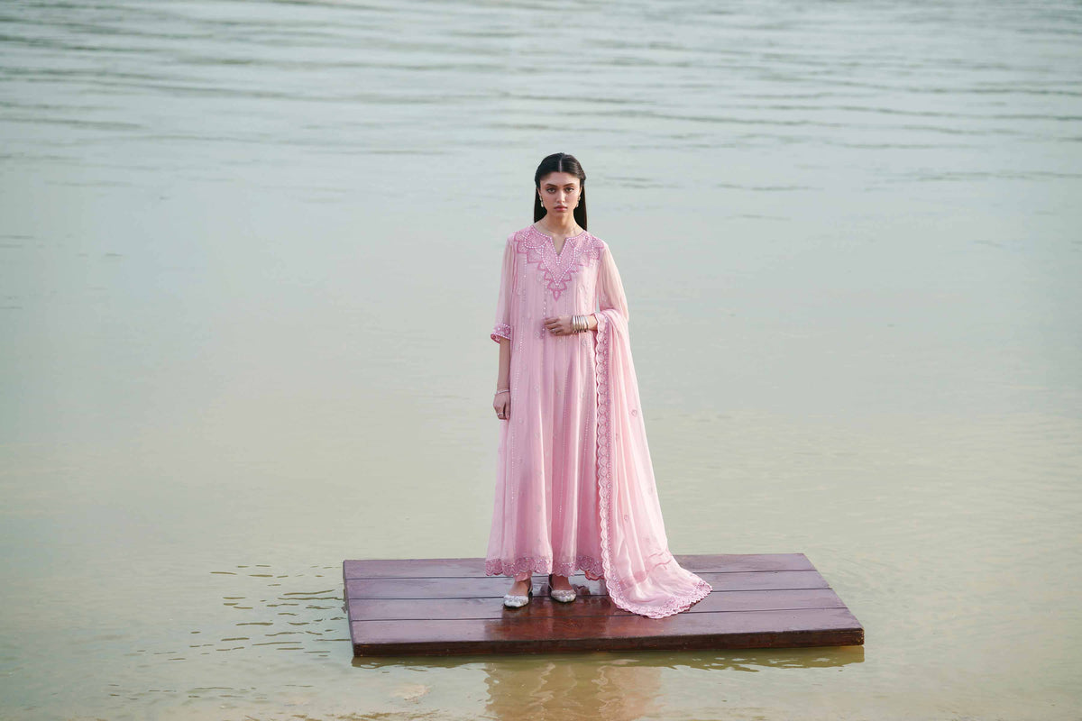 3 Piece - Embroidered Suit - KFE26-99Pink Chiffon 3PC Embroidered Nishat Australia