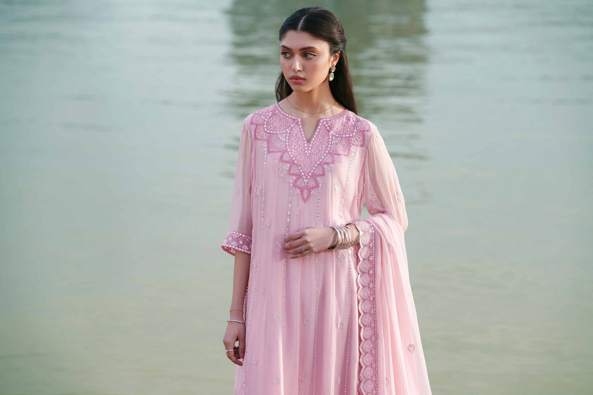 3 Piece - Embroidered Suit - KFE26-99Pink Chiffon 3PC Embroidered Nishat Australia