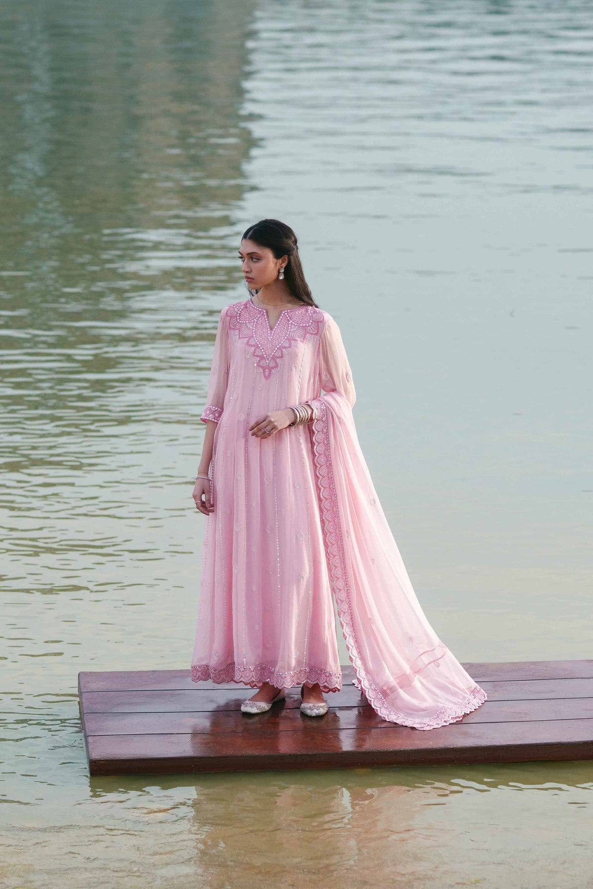 3 Piece - Embroidered Suit - KFE26-99Pink Chiffon 3PC Embroidered Nishat Australia