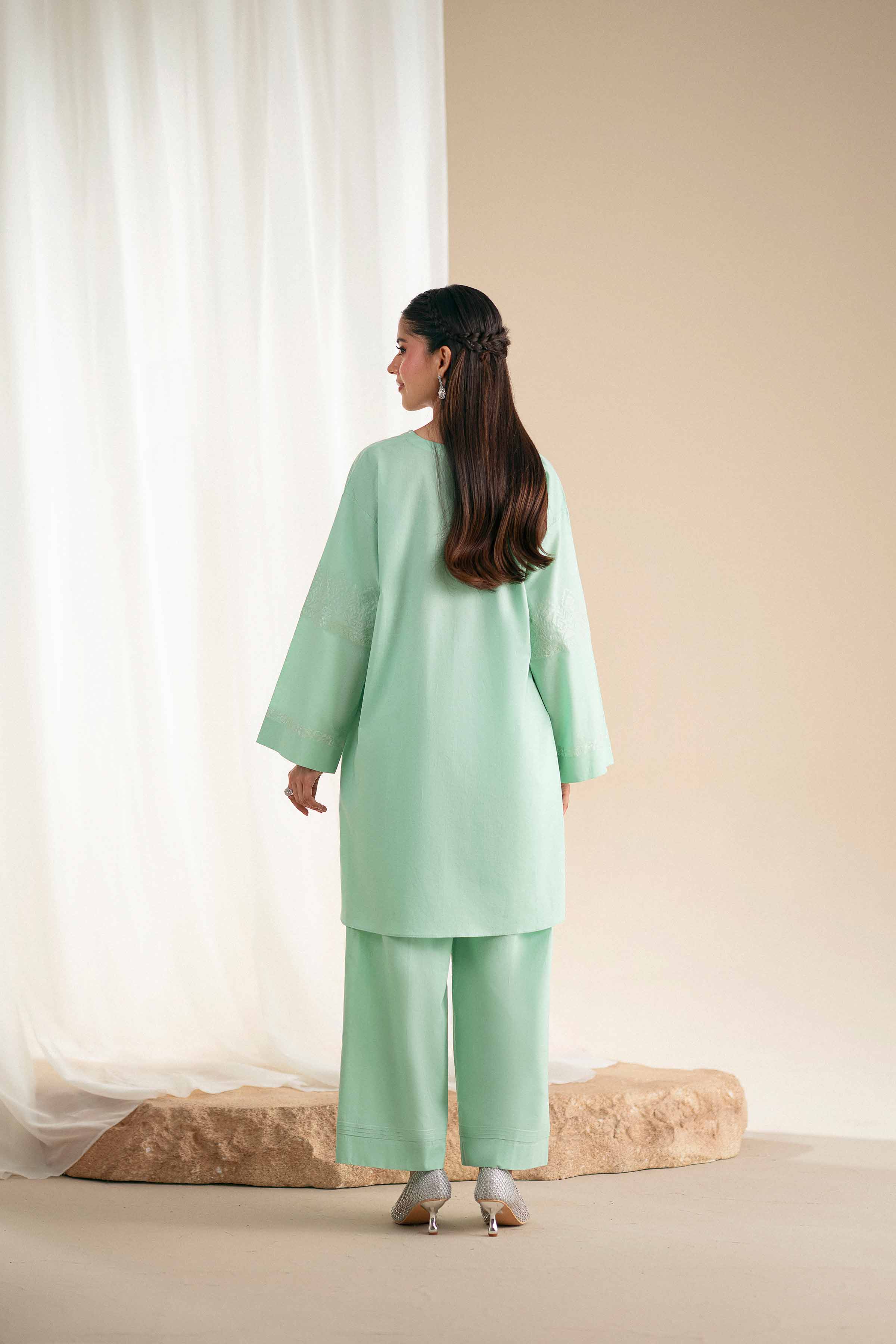 2 Piece - Embroidered Suit - KFS25-110 READY TO WEAR - LUXURY Green Cambric 2PC Embroidered