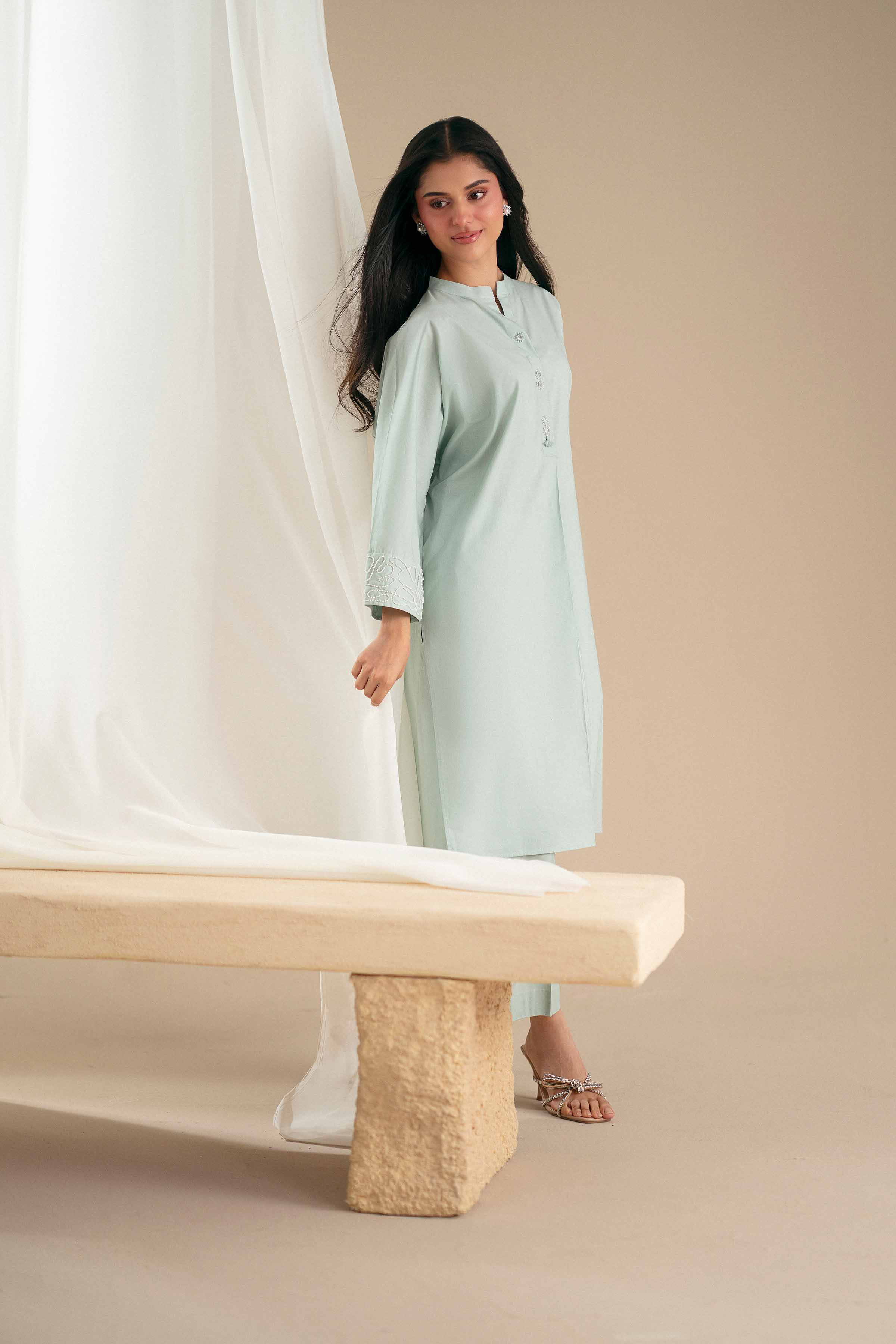 2 Piece - Basic Suit - KFS25-120 READY TO WEAR - LUXURY Green Cambric 2PC Solids