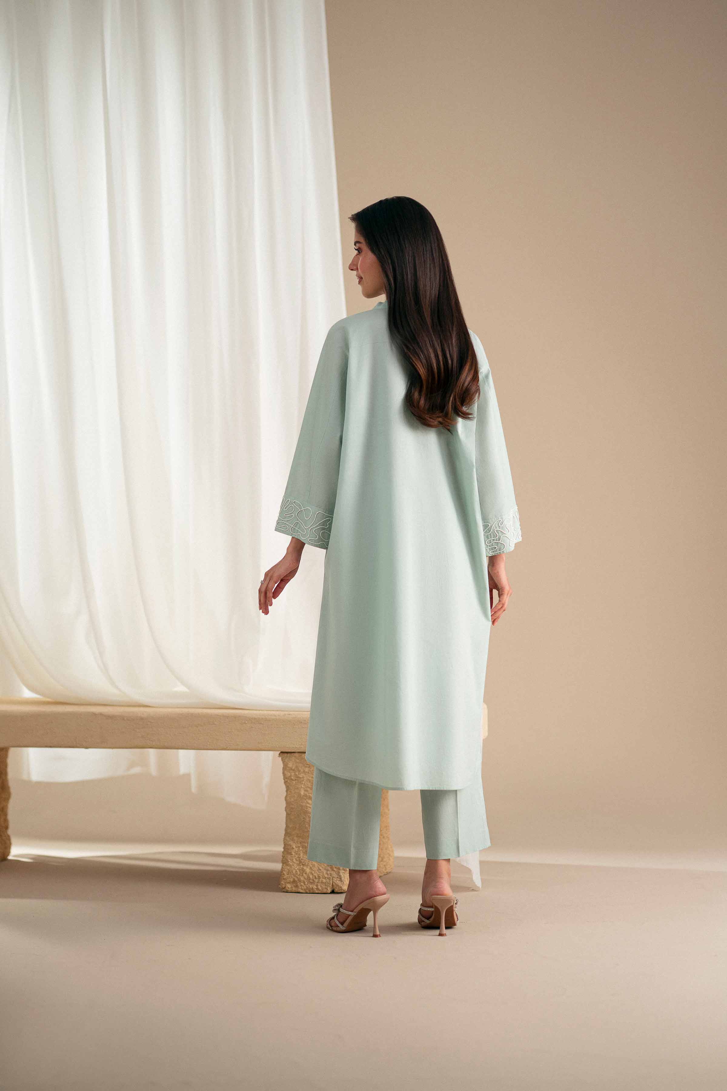 2 Piece - Basic Suit - KFS25-120 READY TO WEAR - LUXURY Green Cambric 2PC Solids