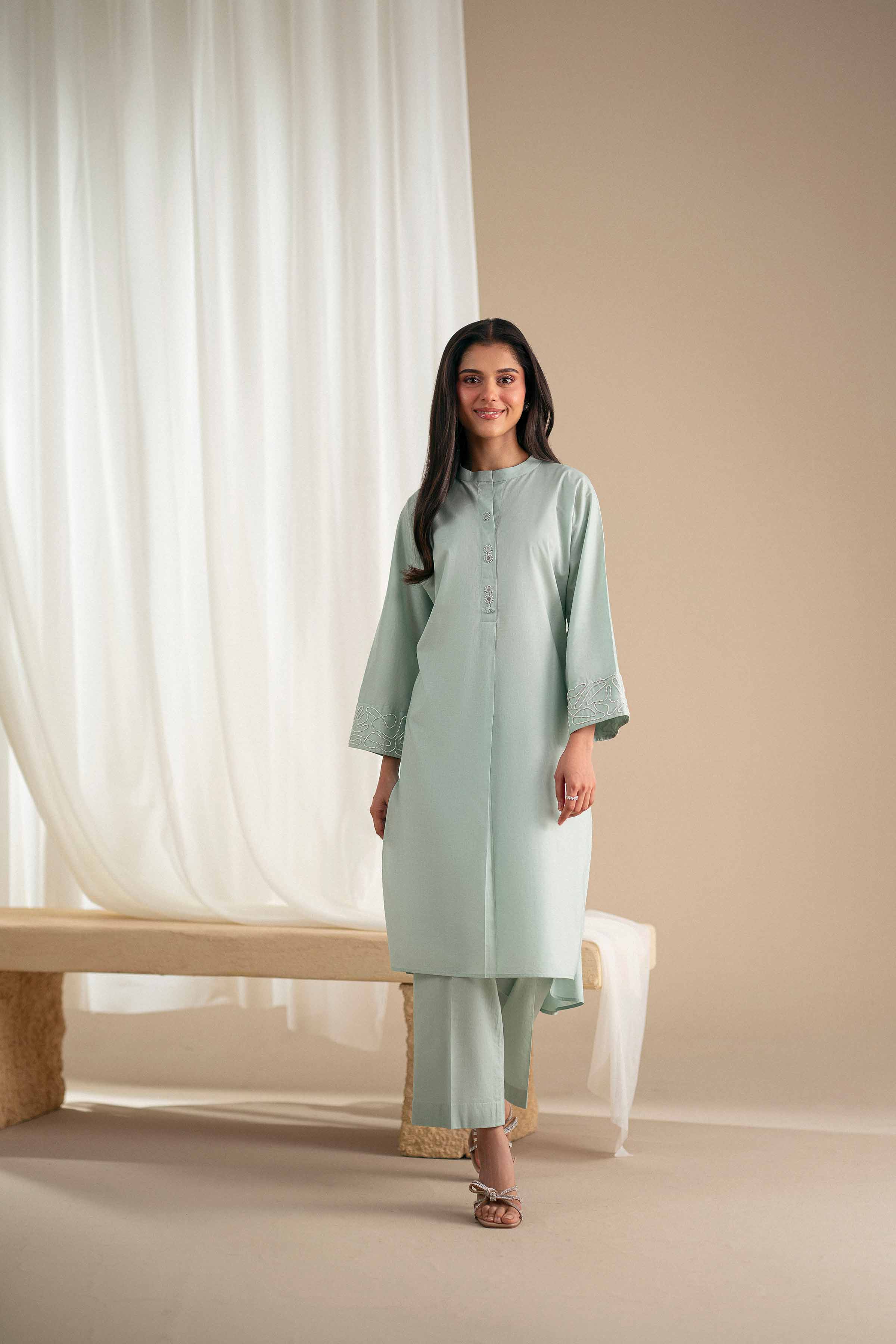 2 Piece - Basic Suit - KFS25-120 READY TO WEAR - LUXURY Green Cambric 2PC Solids