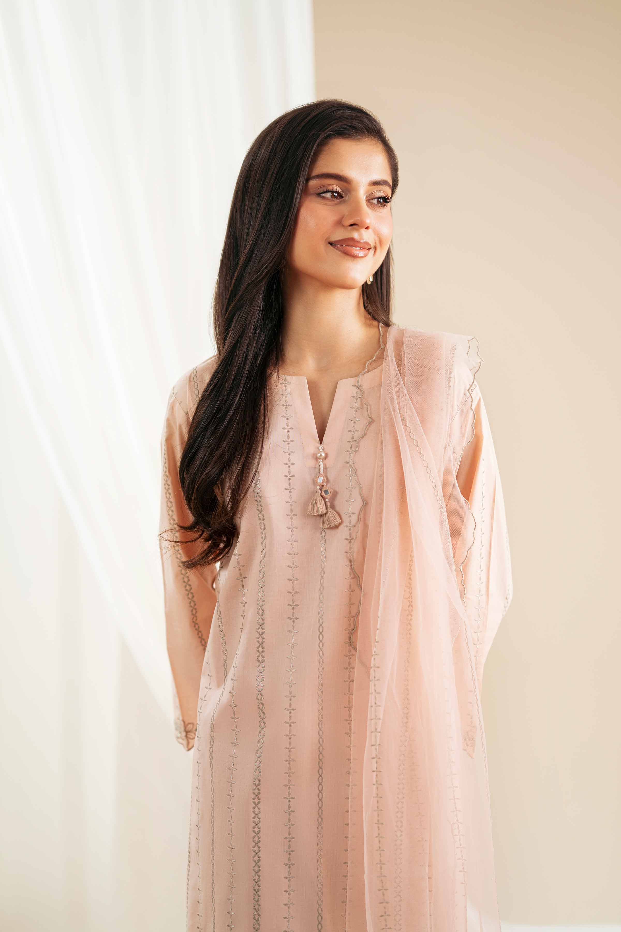 3 Piece - Embroidered Suit - KFS25-123 READY TO WEAR - LUXURY Orange Cambric 3PC Embroidered