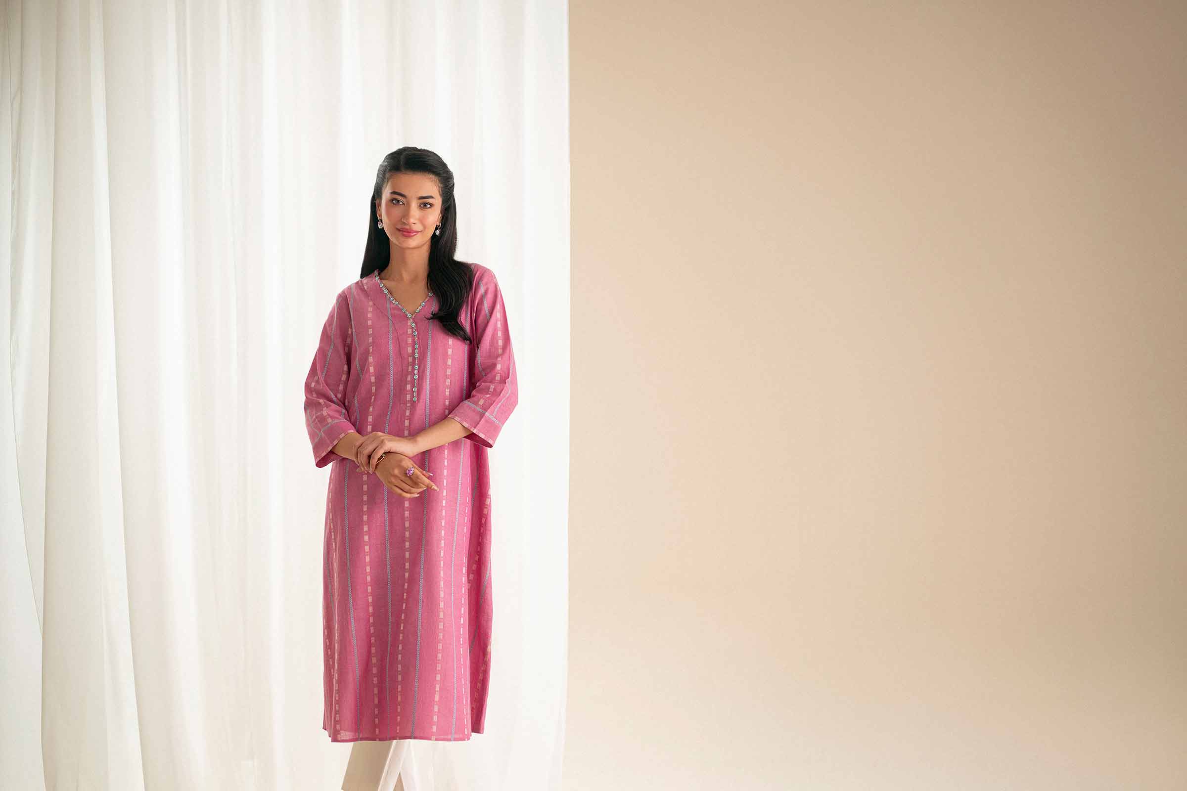 Basic Shirt - KFS25-86 READY TO WEAR - LUXURY Pink Yarn Dyed 1PC Solids