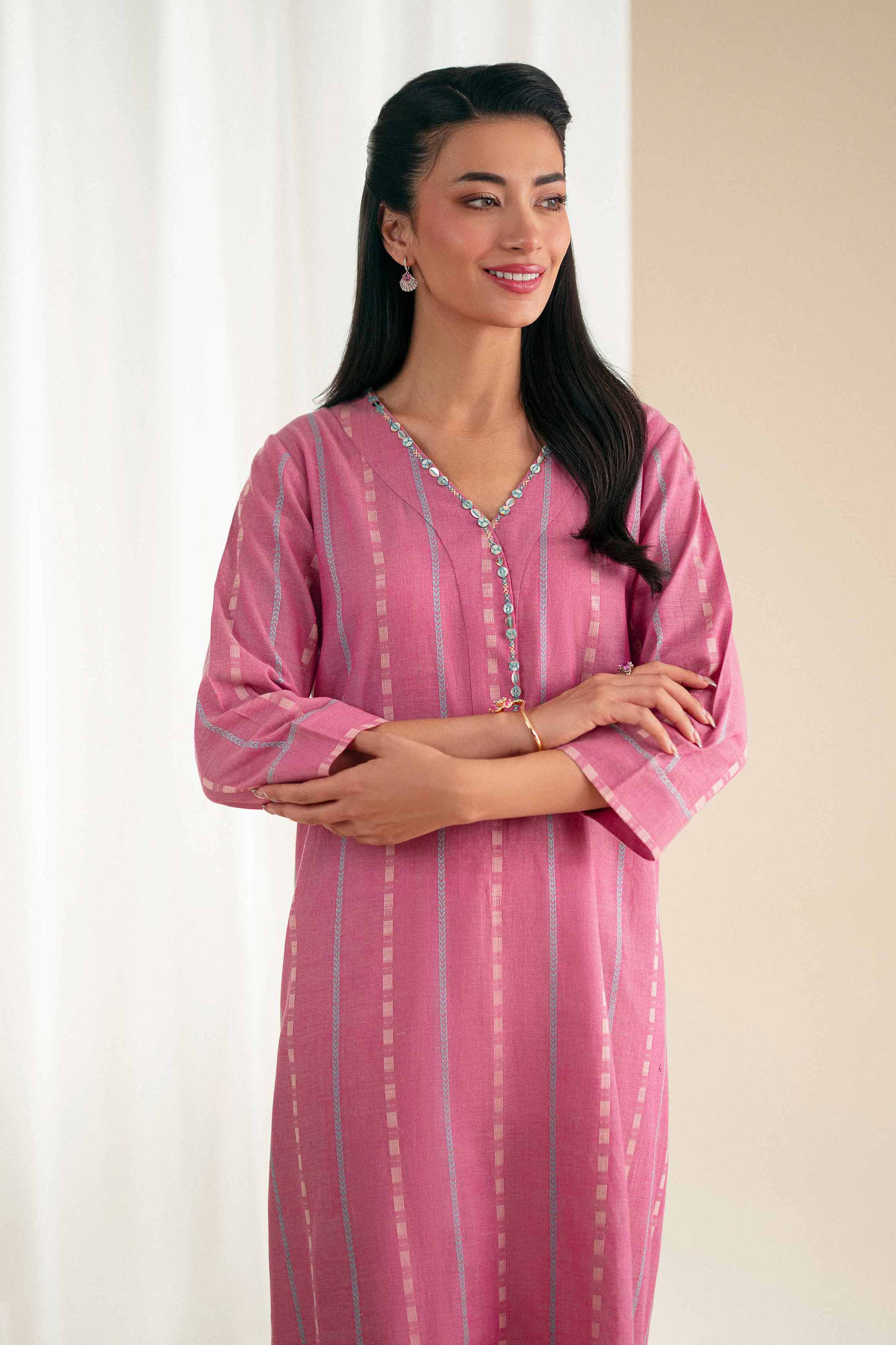 Basic Shirt - KFS25-86 READY TO WEAR - LUXURY Pink Yarn Dyed 1PC Solids