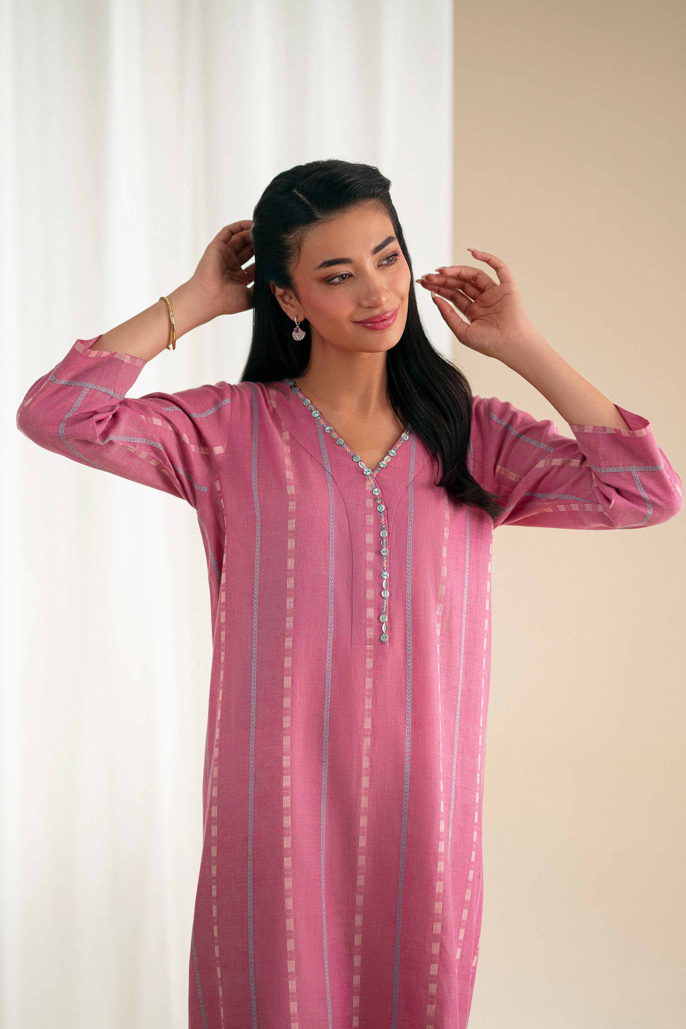 Basic Shirt - KFS25-86 READY TO WEAR - LUXURY Pink Yarn Dyed 1PC Solids