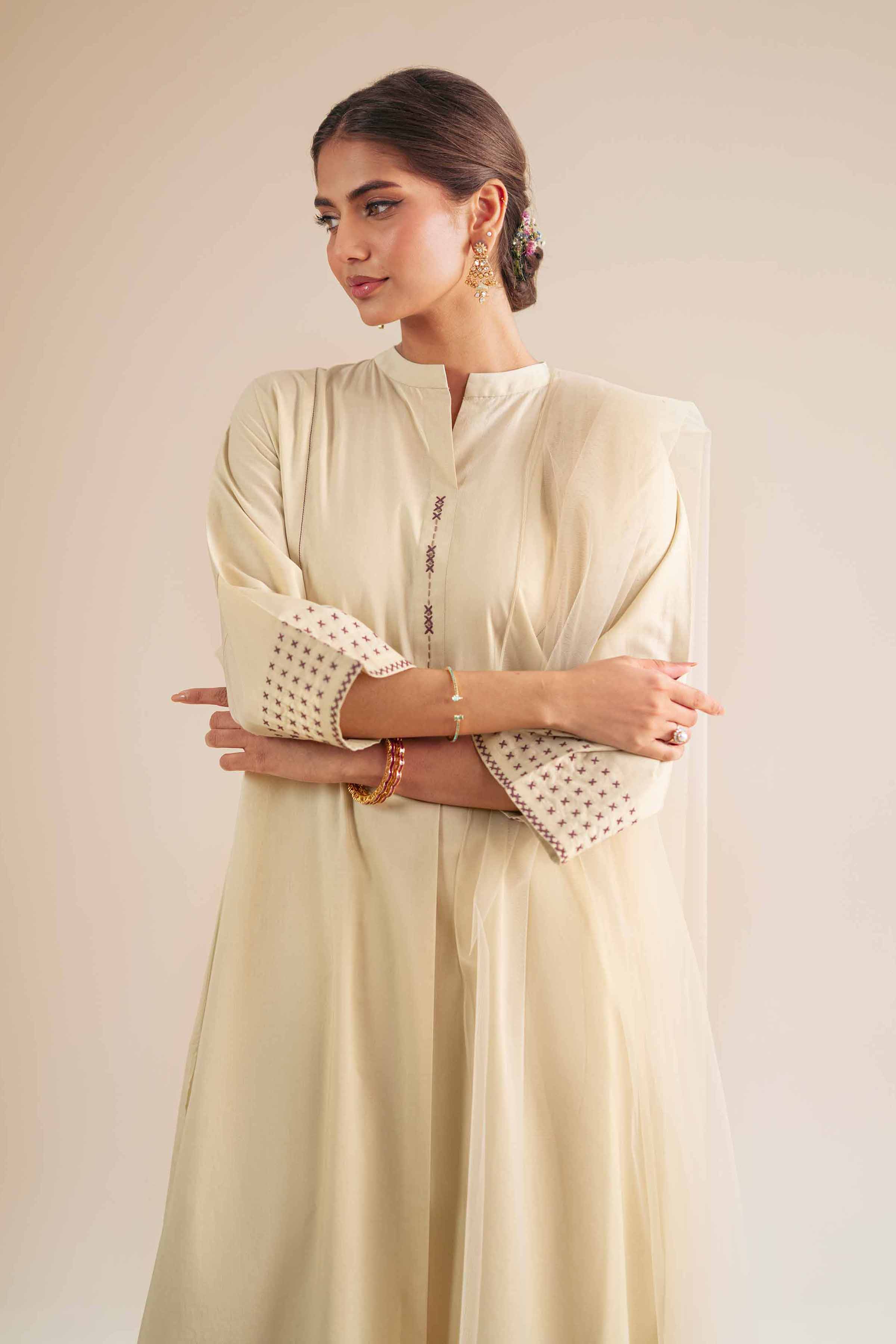 2 Piece - Basic Suit - KFS25-88 READY TO WEAR - LUXURY Yellow Cambric 2PC Solids