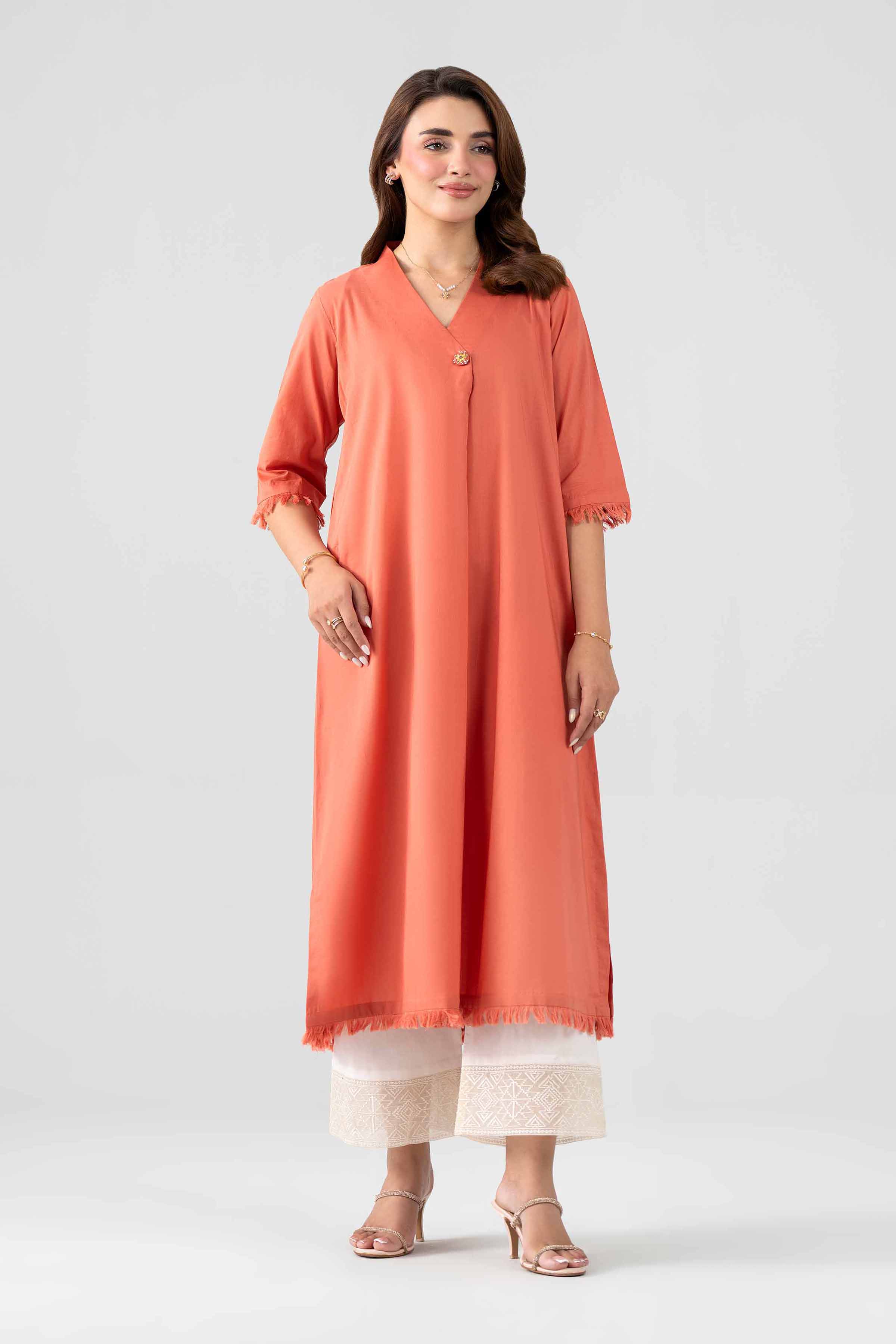 2 Piece - Embroidered Suit - KFS26-17 Orange Cambric 2PC Embroidered Nishat Australia
