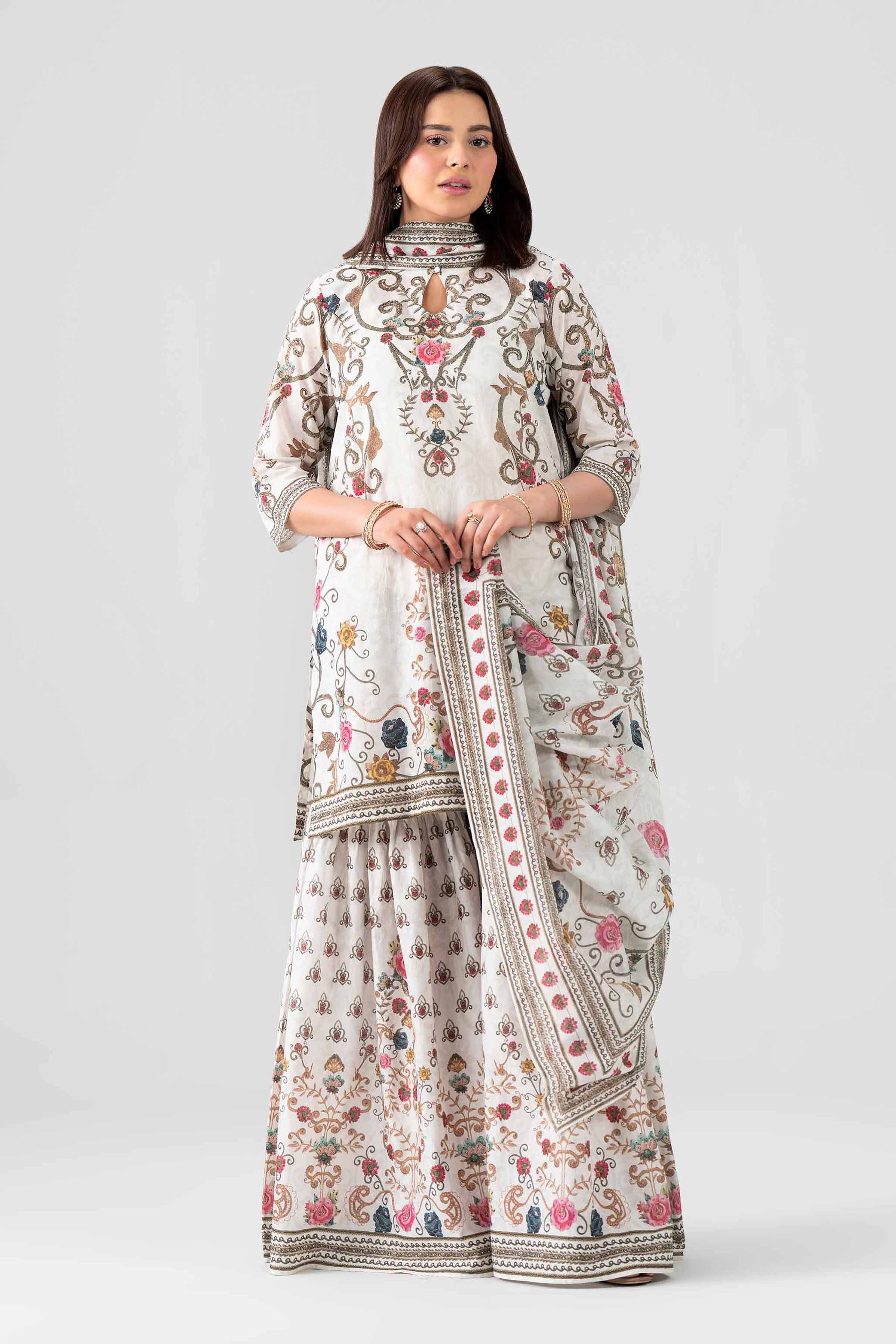 3 Piece - Printed Embroidered Suit - KFS26-48 Grey Lawn 3PC Embroidered Nishat Australia