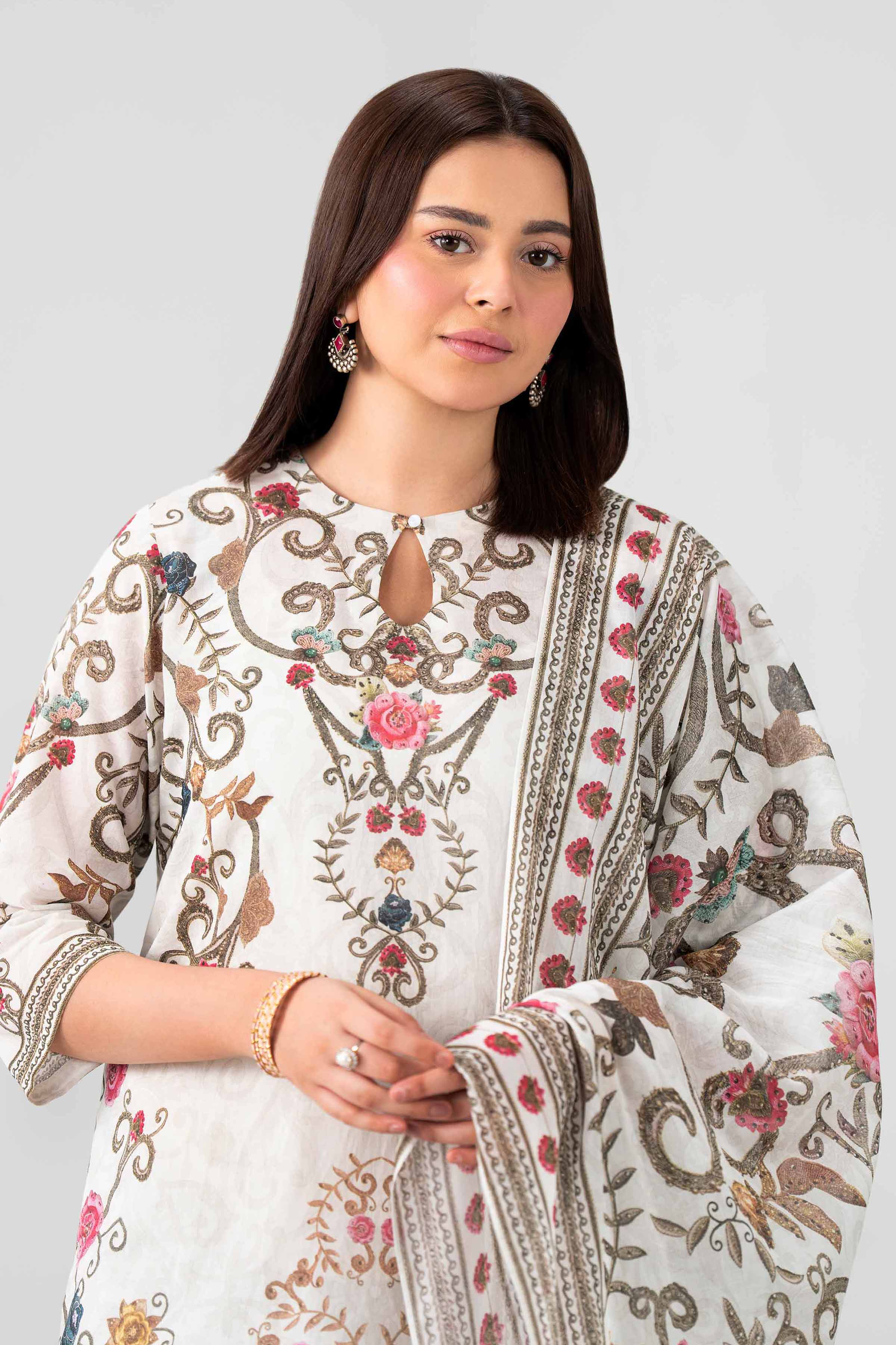 3 Piece - Printed Embroidered Suit - KFS26-48 Grey Lawn 3PC Embroidered Nishat Australia