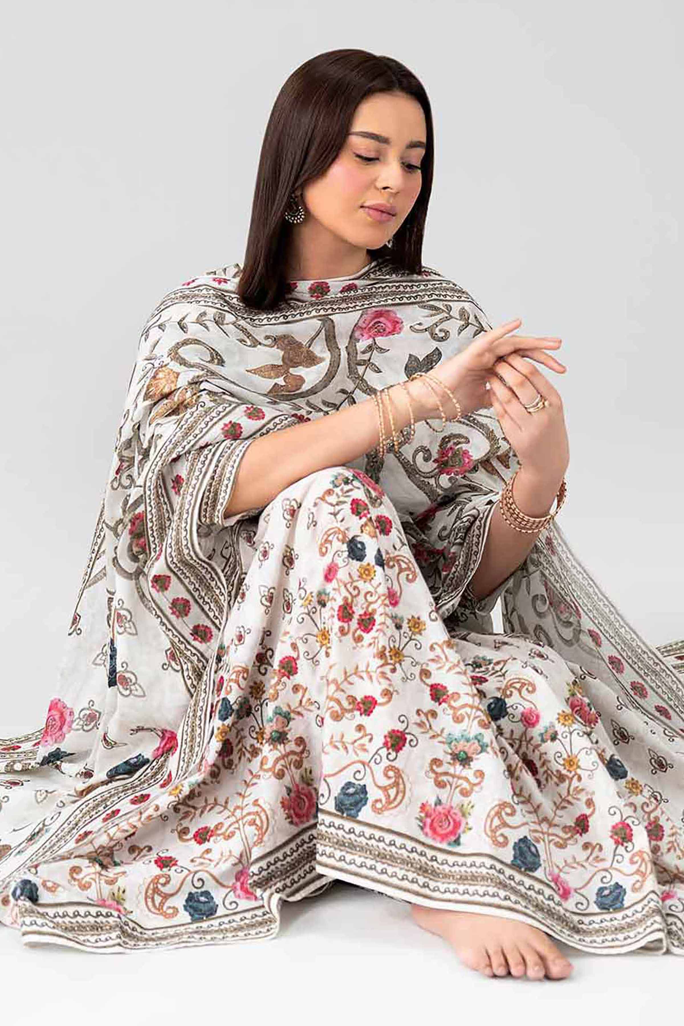 3 Piece - Printed Embroidered Suit - KFS26-48 Grey Lawn 3PC Embroidered Nishat Australia