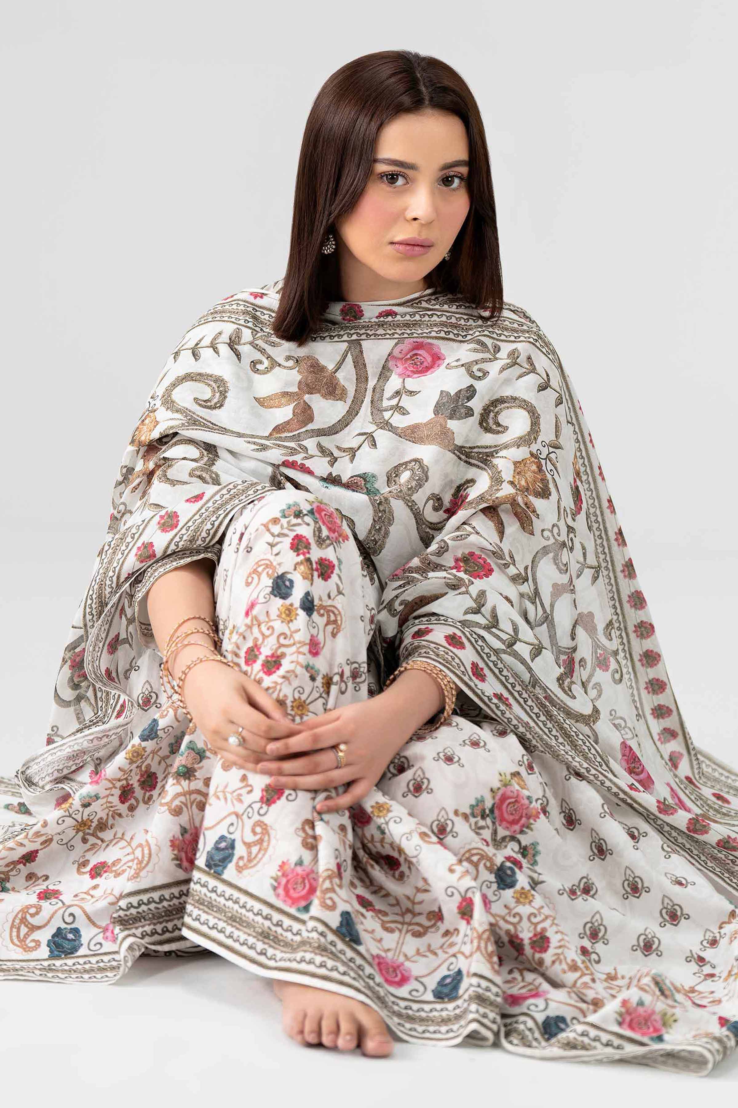 3 Piece - Printed Embroidered Suit - KFS26-48 Grey Lawn 3PC Embroidered Nishat Australia