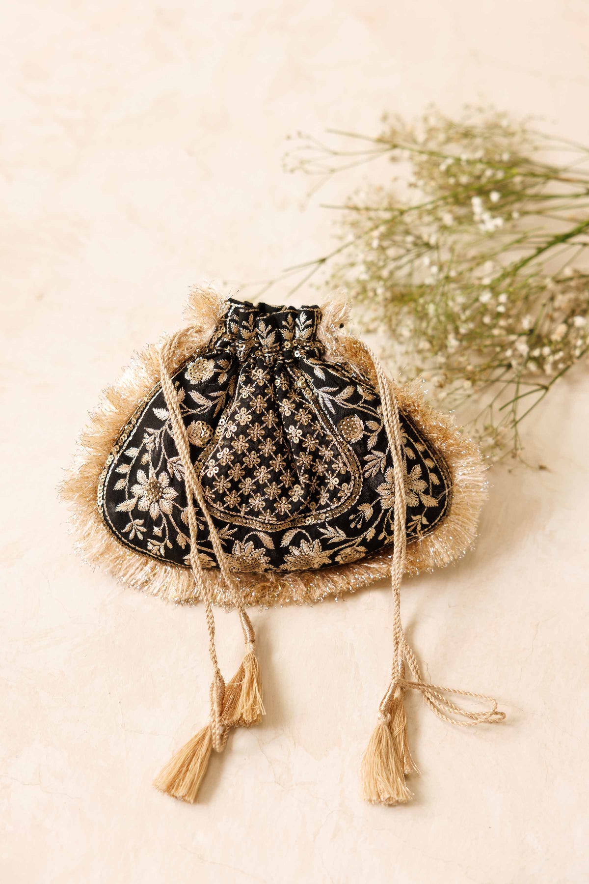 Embroidered Pouch - KFW25-140 Black Velvet 1PC Embroidered  Nishat Australia