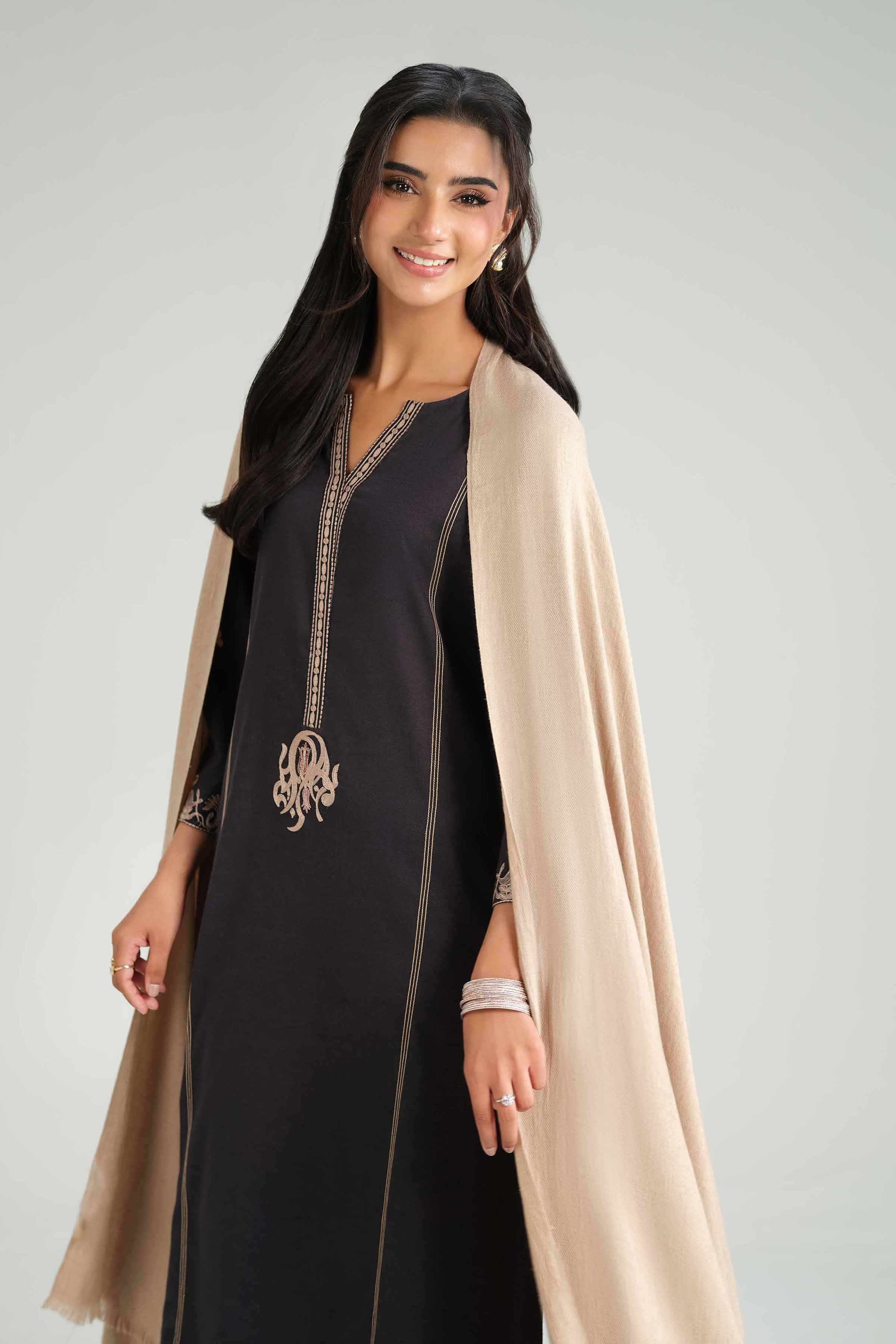 3 Piece - Embroidered Suit - KFW25-160 READY TO WEAR - LUXURY Black Karandi 3PC Embroidered