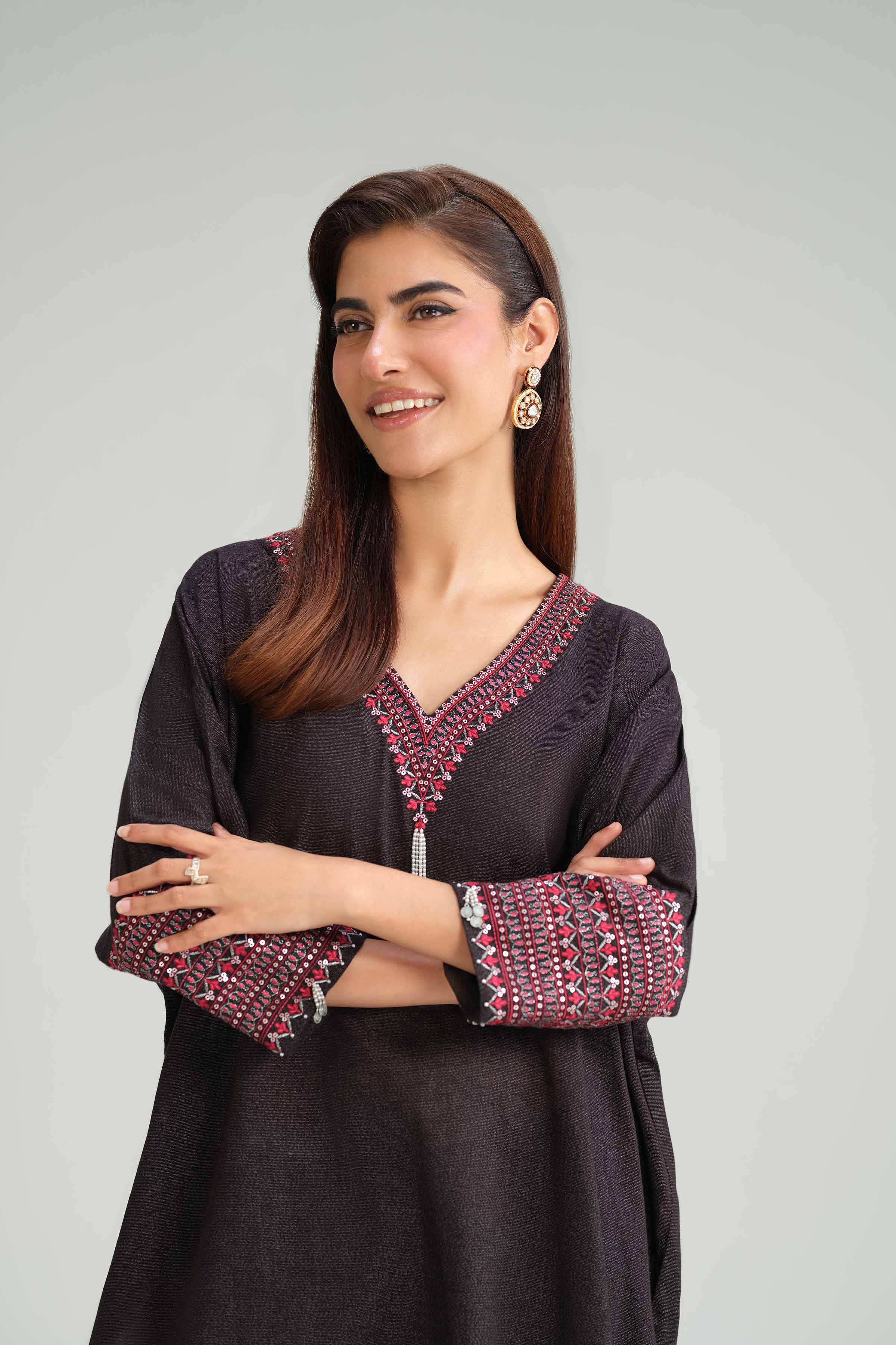 2 Piece - Embroidered Suit - KFW25-170 READY TO WEAR Black Karandi 2PC Embroidered