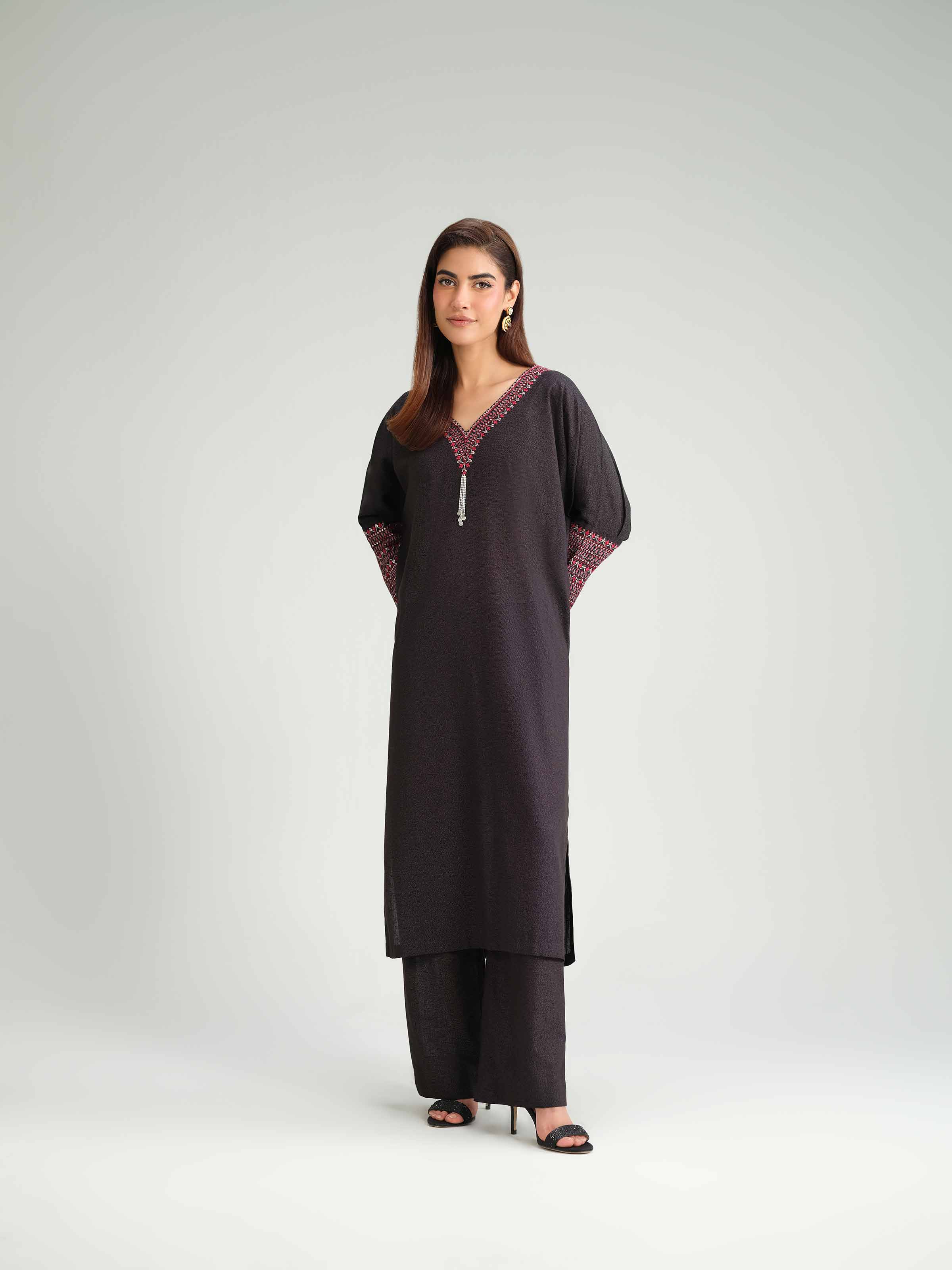 2 Piece - Embroidered Suit - KFW25-170 READY TO WEAR Black Karandi 2PC Embroidered