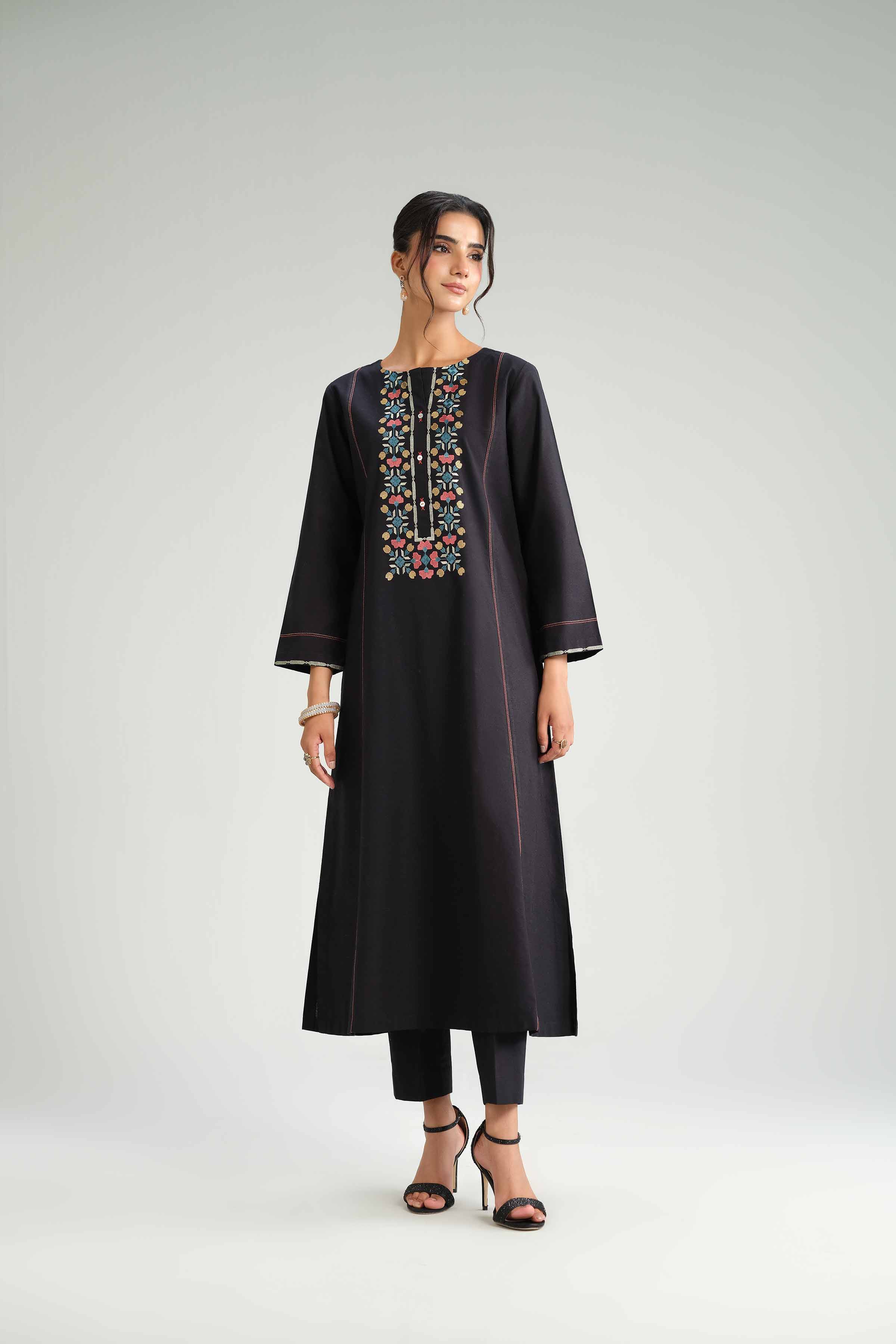 2 Piece - Embroidered Suit - KFW25-173 READY TO WEAR - LUXURY Black Karandi 2PC Embroidered