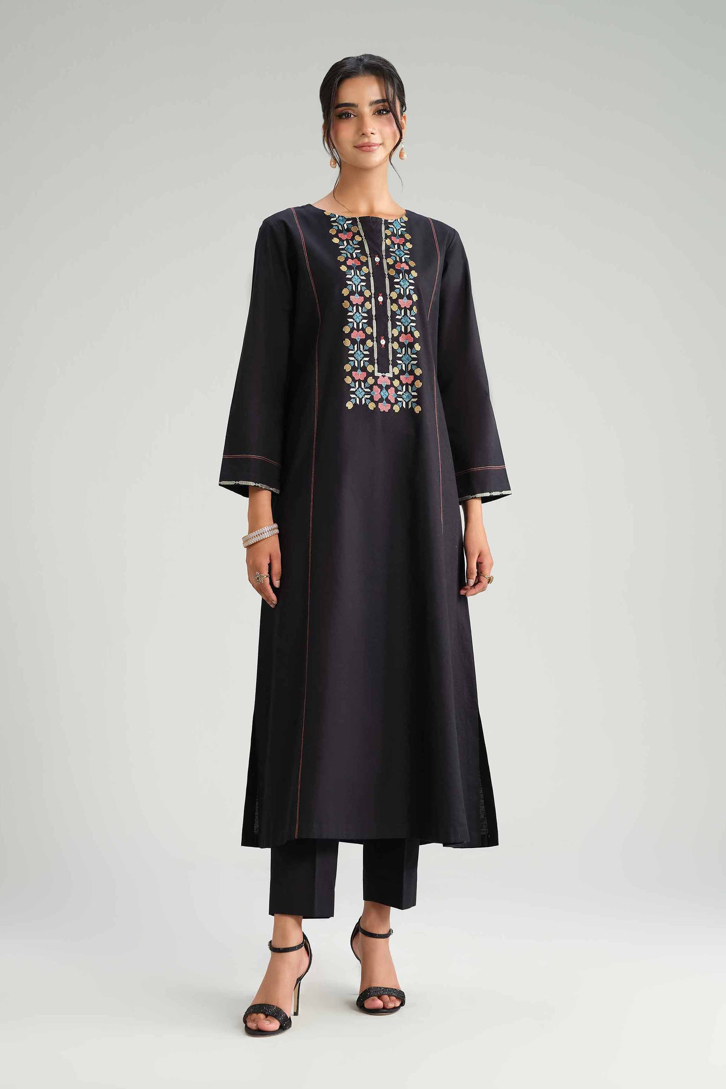 2 Piece - Embroidered Suit - KFW25-173 READY TO WEAR - LUXURY Black Karandi 2PC Embroidered