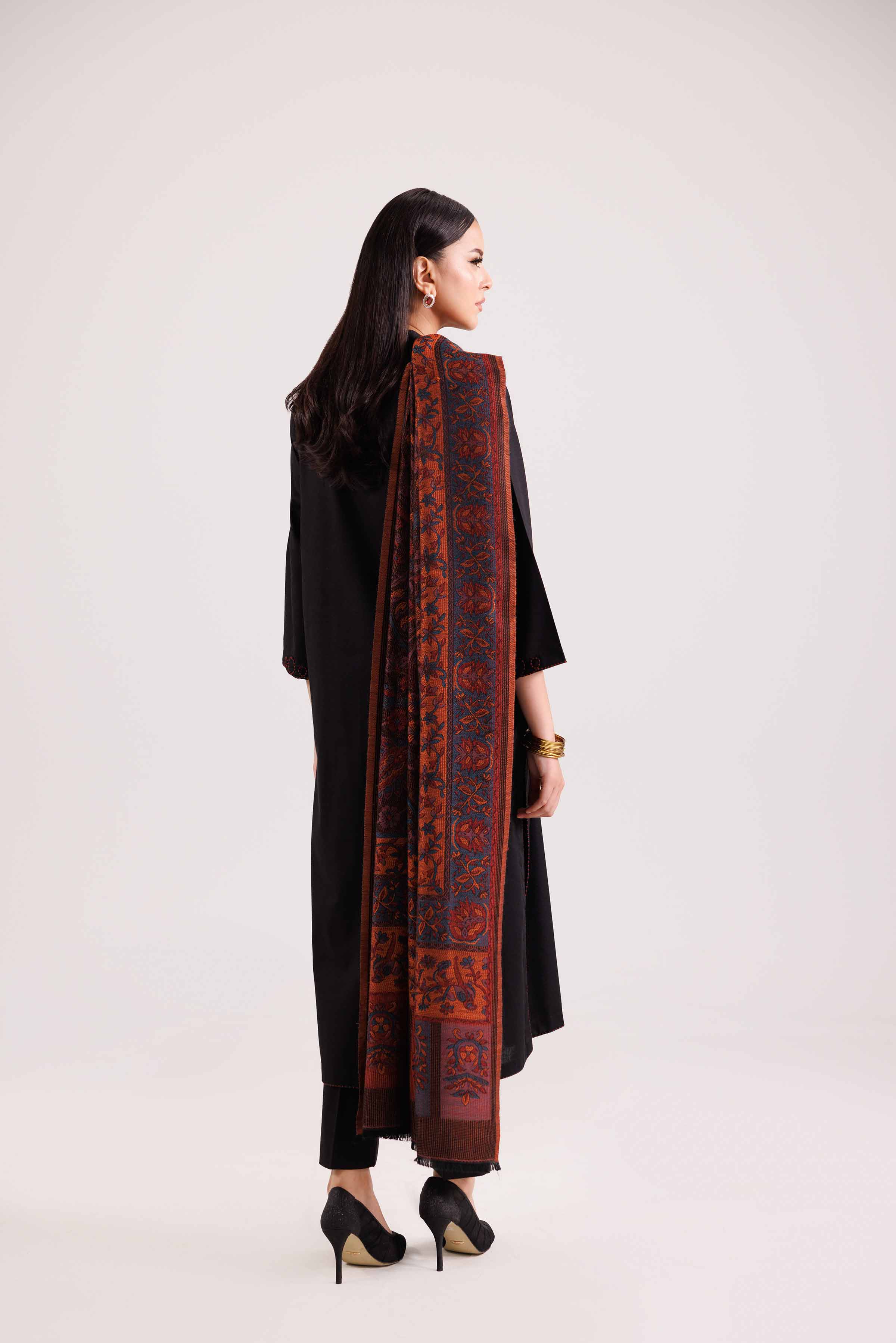 3 Piece - Embroidered Suit - KFW25-175 READY TO WEAR - LUXURY Black Karandi 3PC Embroidered