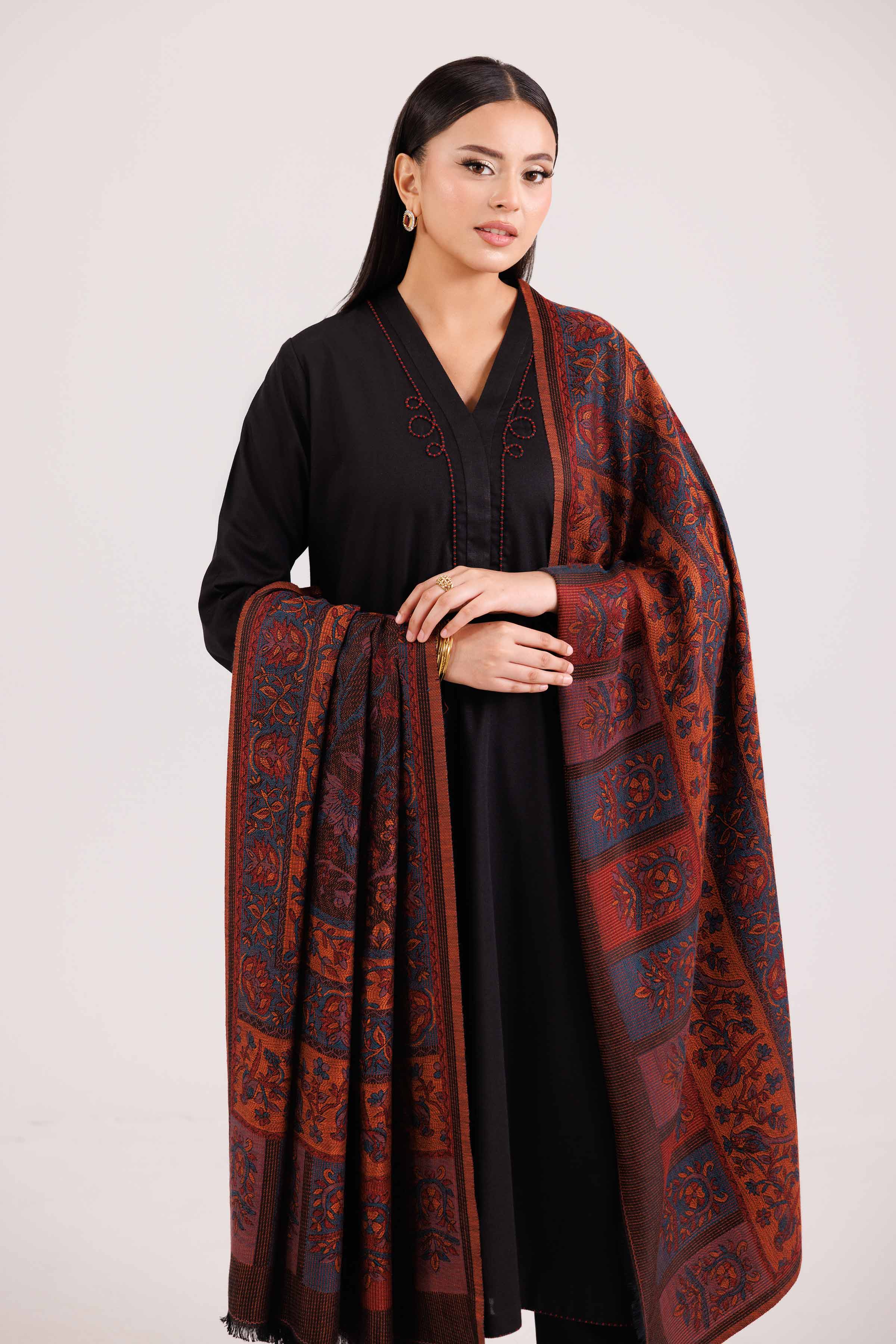3 Piece - Embroidered Suit - KFW25-175 READY TO WEAR - LUXURY Black Karandi 3PC Embroidered