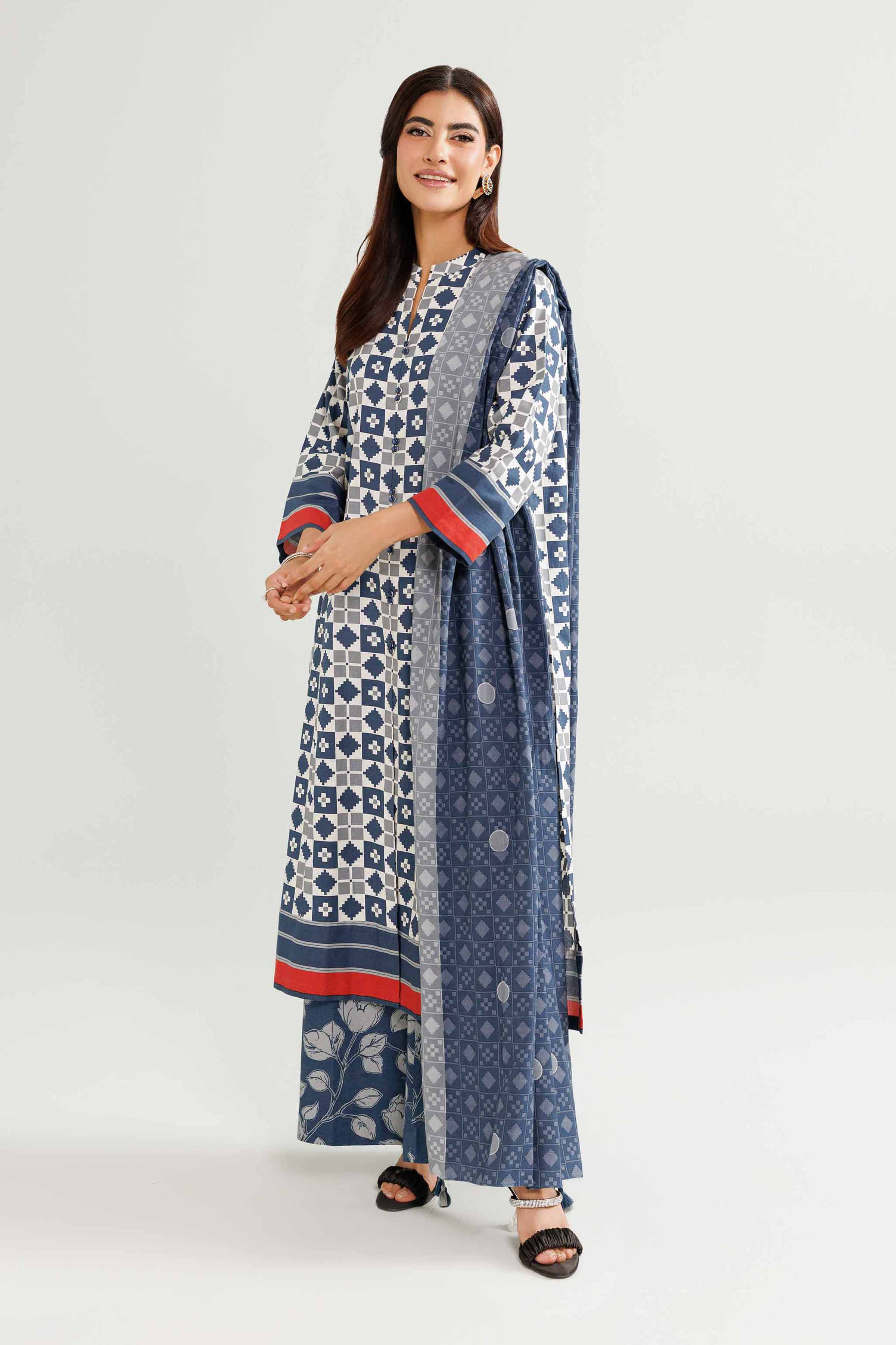3 Piece - Printed Suit - KFW25-182 READY TO WEAR - LUXURY Multi Linen 3PC Printed