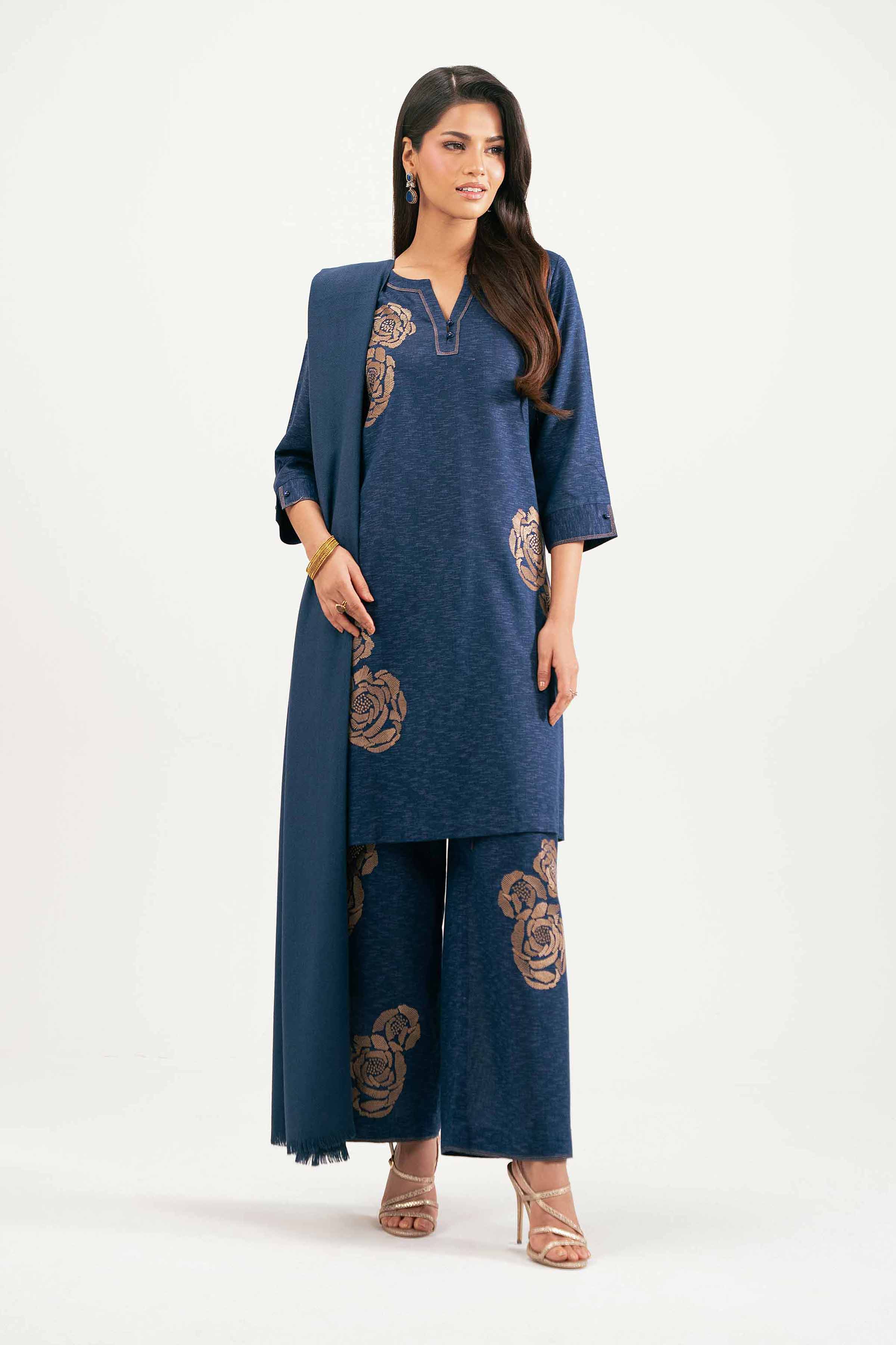 3 Piece - Embroidered Suit - KFW25-183 READY TO WEAR - LUXURY Blue Karandi 3PC Embroidered