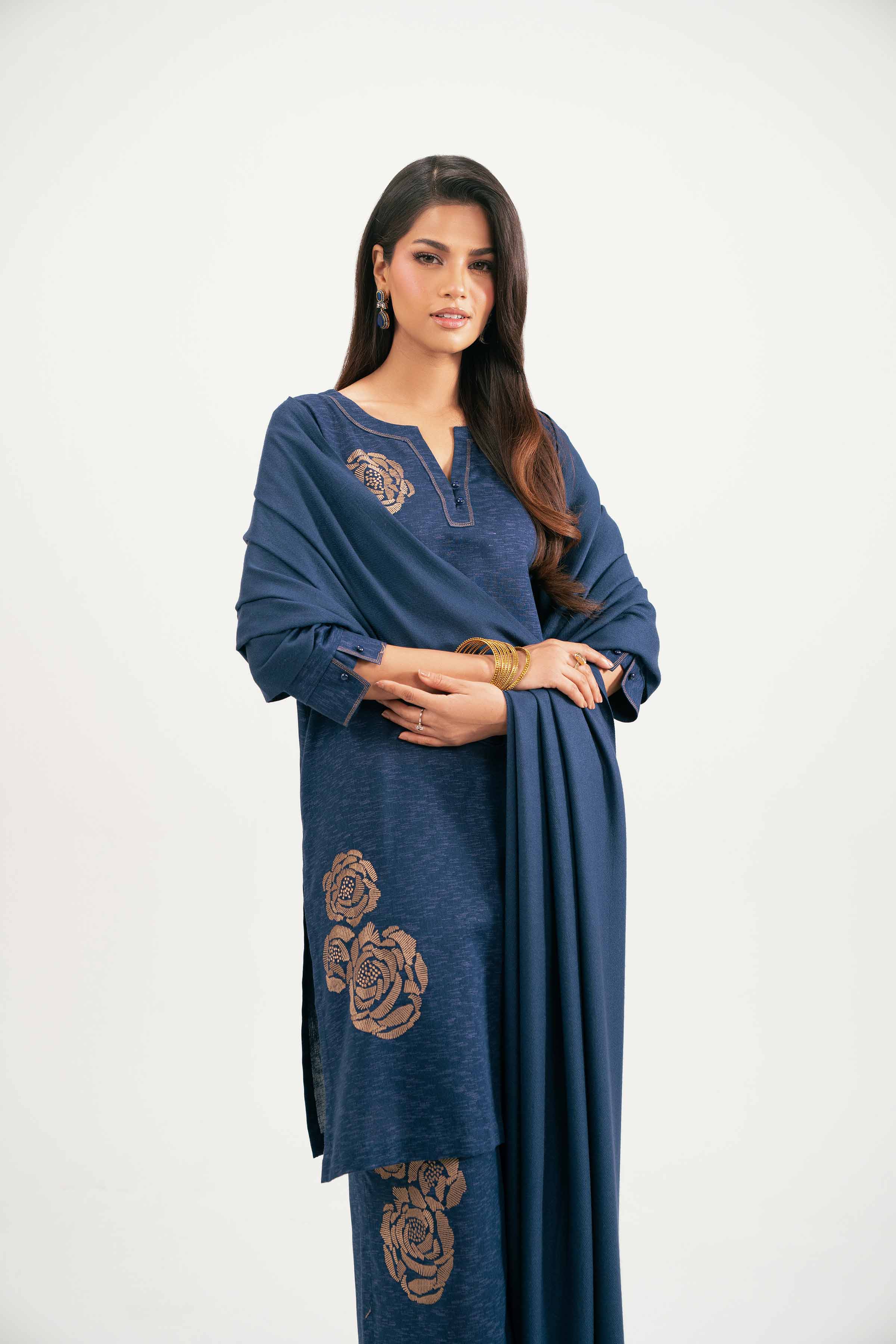 3 Piece - Embroidered Suit - KFW25-183 READY TO WEAR - LUXURY Blue Karandi 3PC Embroidered