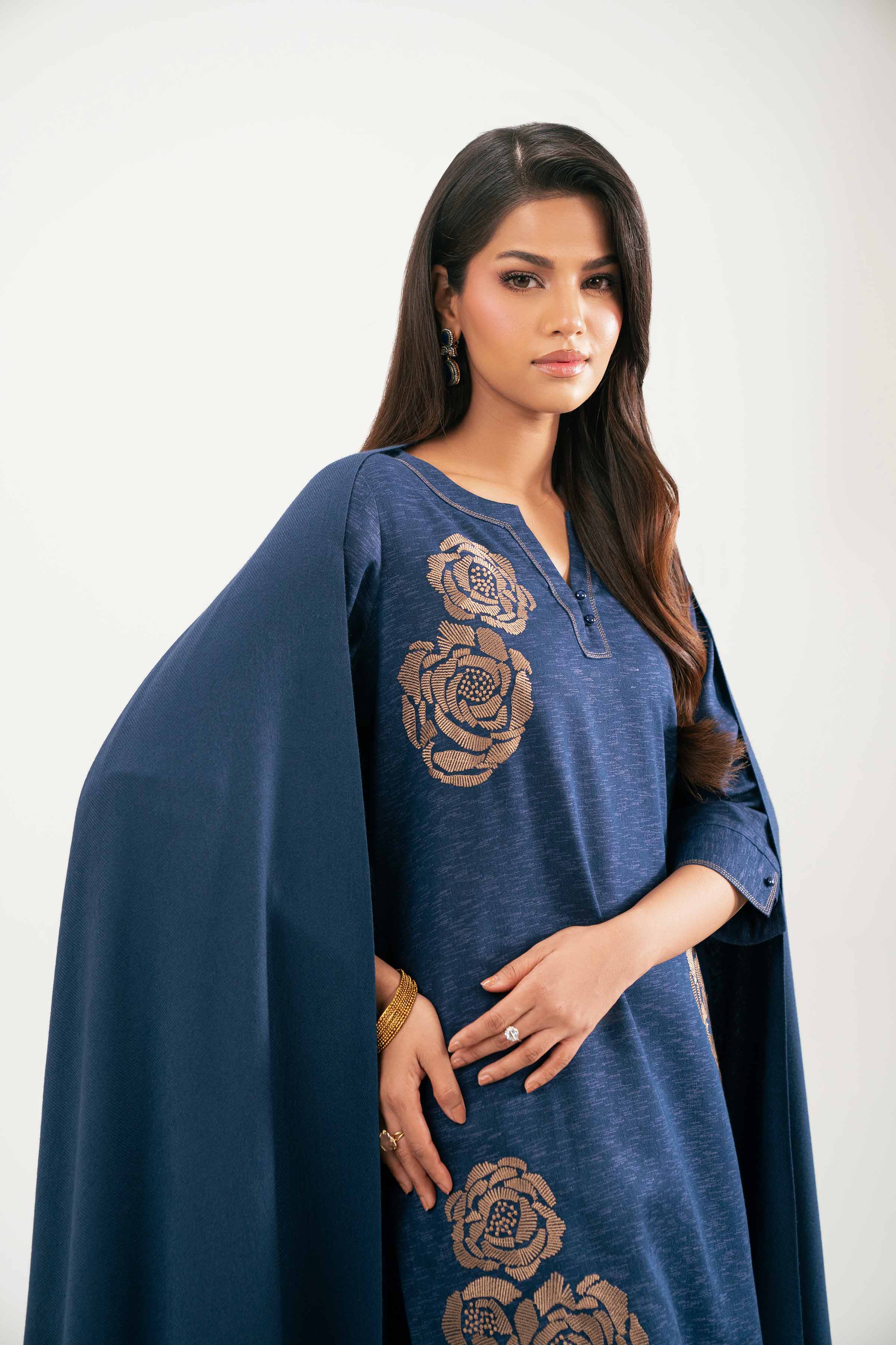 3 Piece - Embroidered Suit - KFW25-183 READY TO WEAR - LUXURY Blue Karandi 3PC Embroidered
