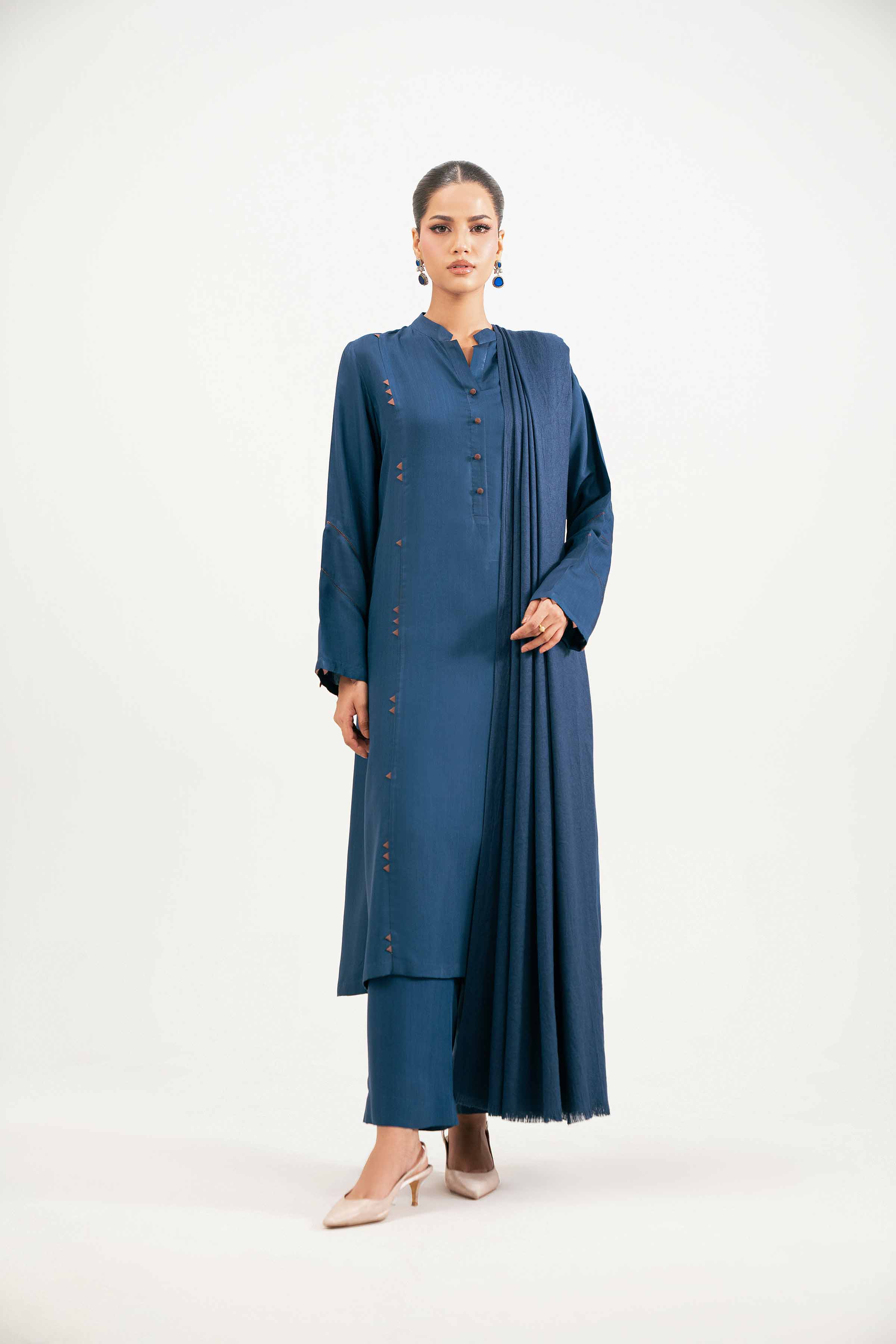 3 Piece - Basic Suit - KFW25-190 READY TO WEAR - LUXURY Blue Silk 3PC Solids