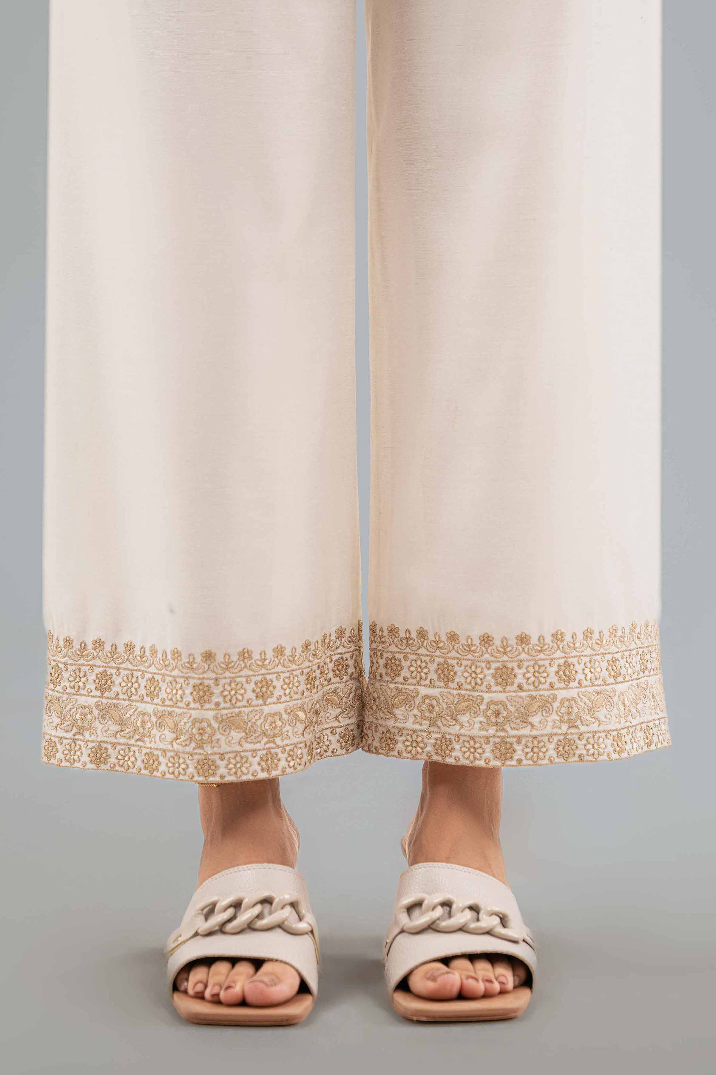 Embroidered Pants - KFW25-197 READY TO WEAR - LUXURY White Silk 1PC Embroidered