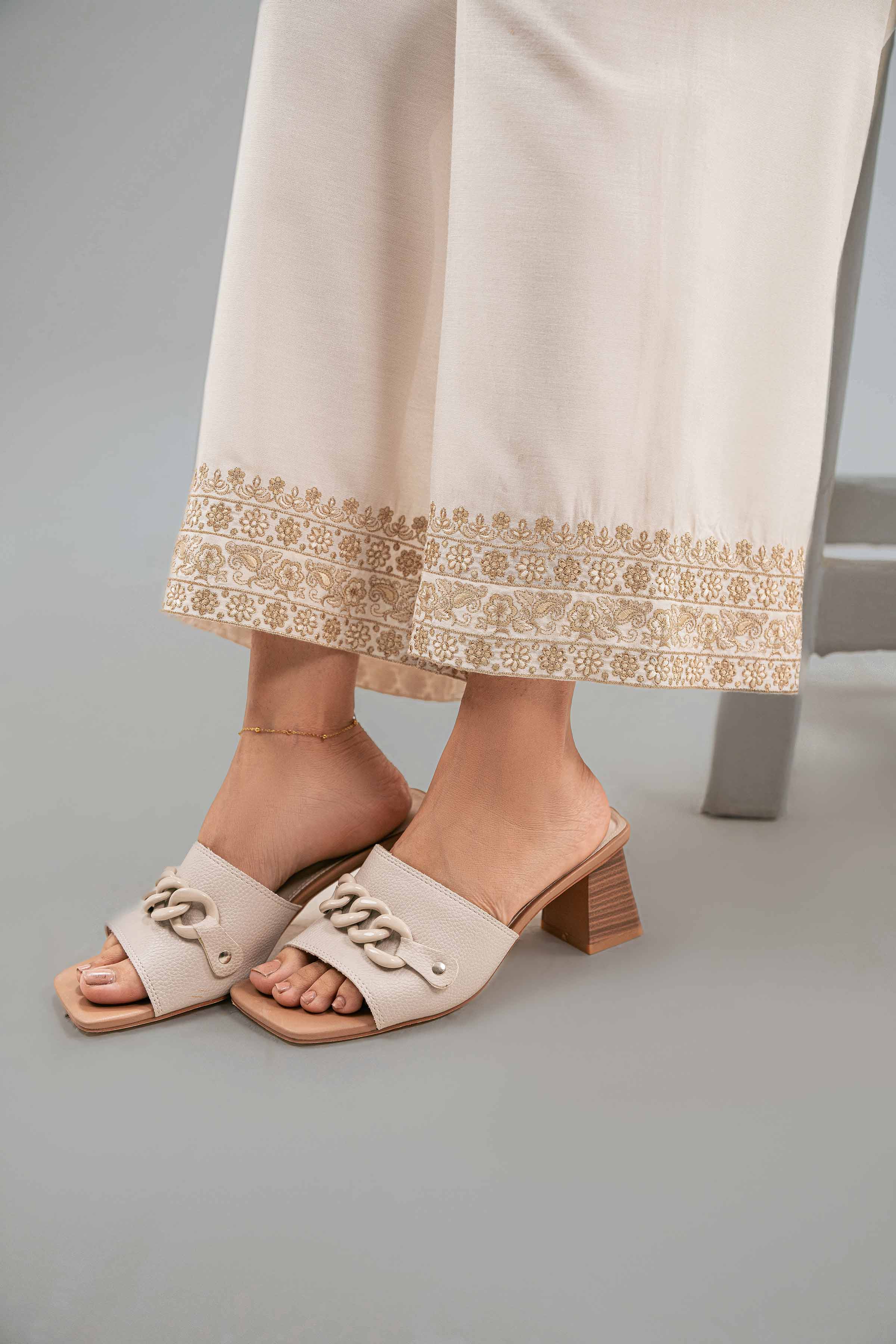 Embroidered Pants - KFW25-197 READY TO WEAR - LUXURY White Silk 1PC Embroidered